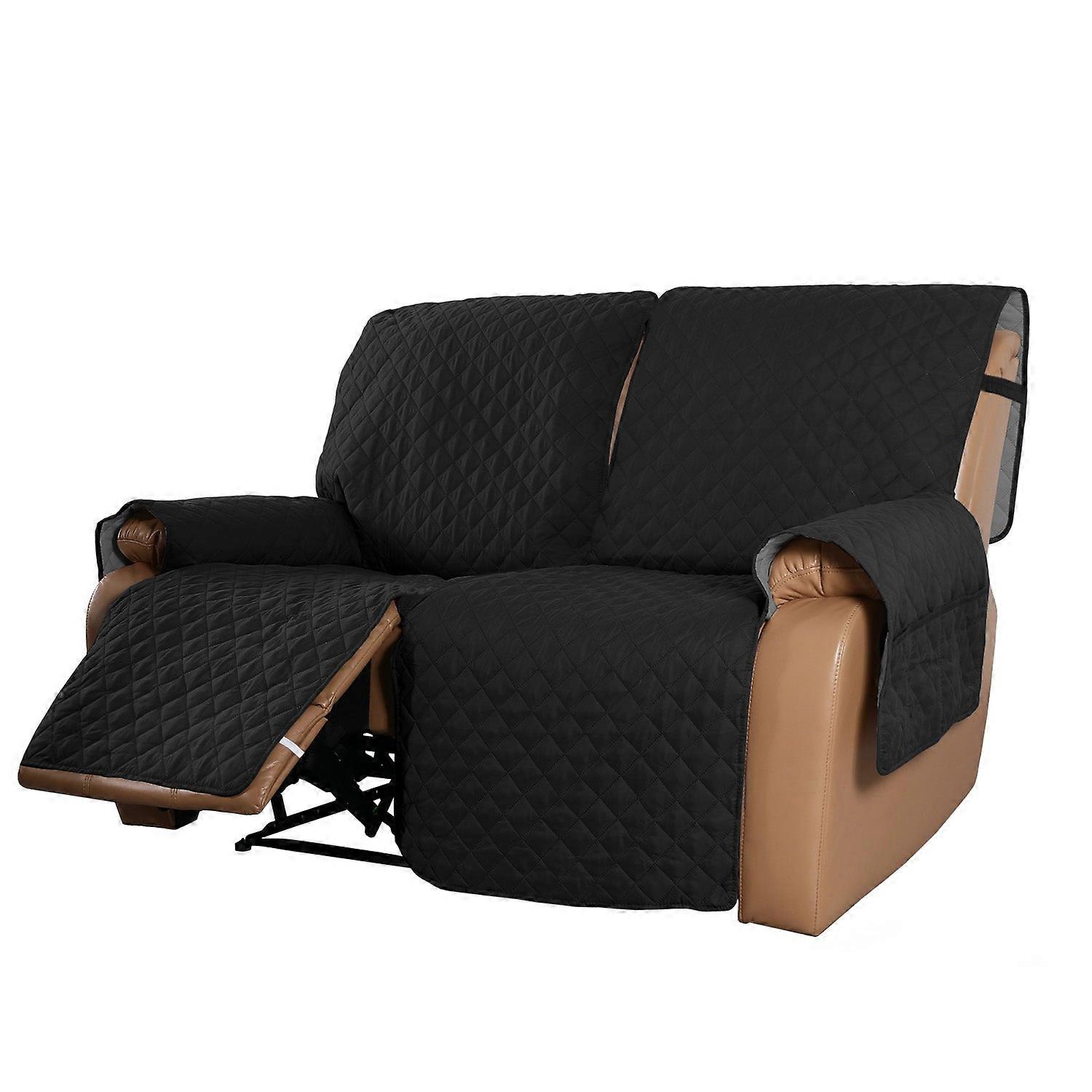 Recliner Sofa Cover With Pocket, Slipcovers Reversible Washable Elastic Adjustable Strap For Home(2 Seater,black)