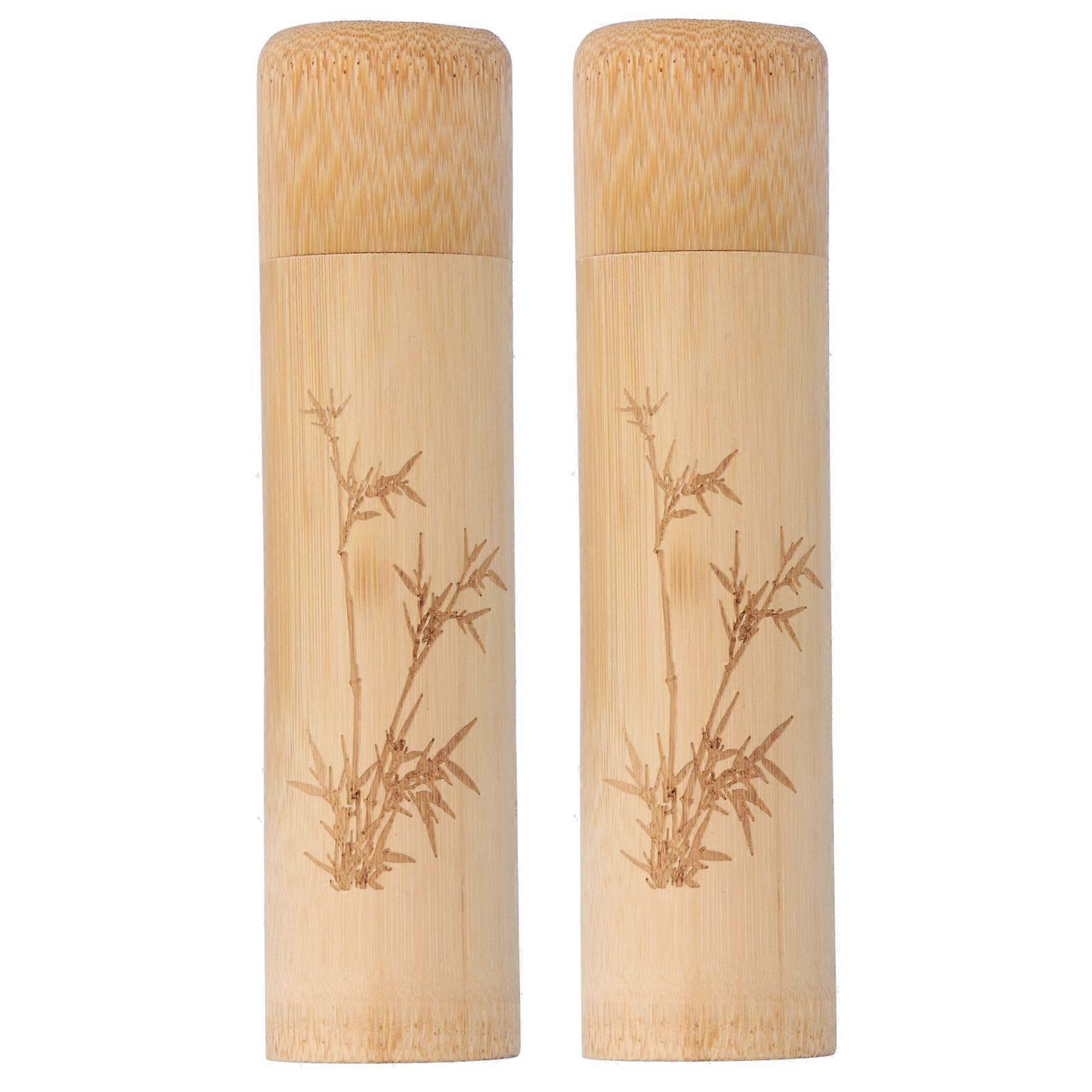2Pcs Bamboo Tube Natural Environmentally Friendly Carbonized for Tea Nuts Incense CanisterBamboo Pattern