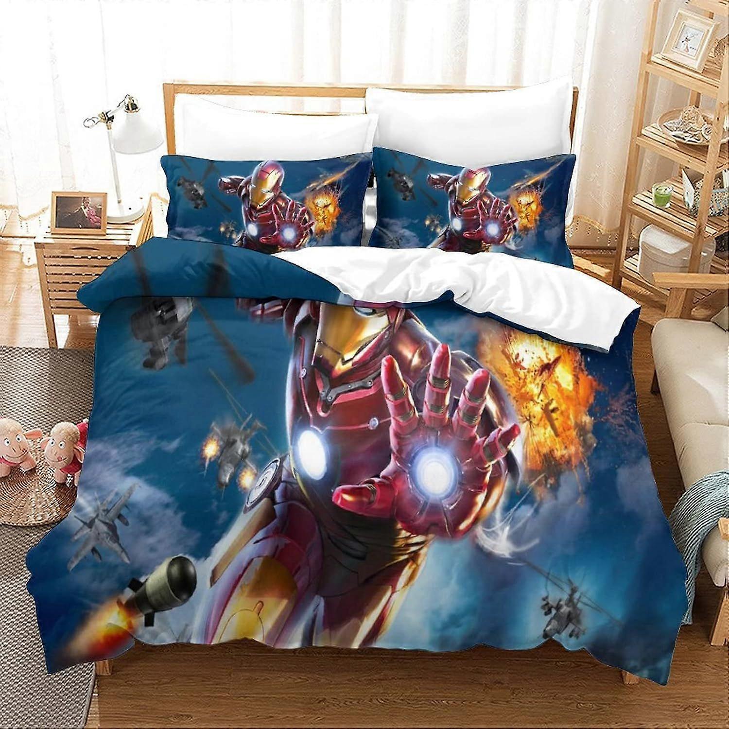 Duvet Cover Set Double Iron Man Printed Duvet Covers Bedding Set for in Kids Teens Adults Soft Hypoallergenic Quilt Cover with Pillowcase with Zipeer 