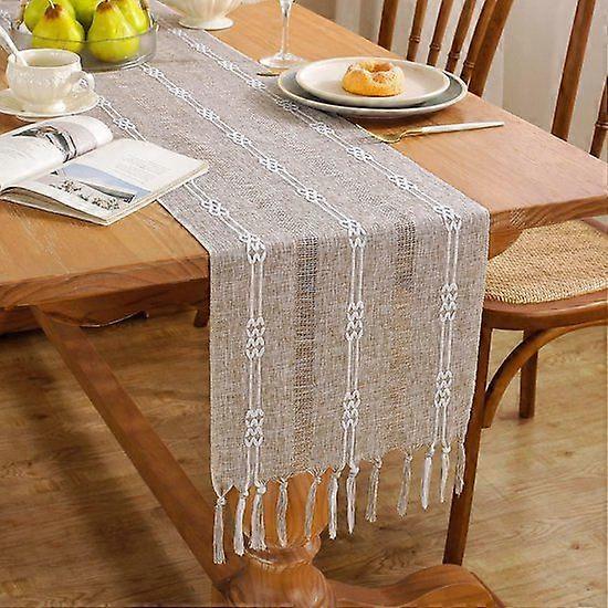 Bohemian Rustic Tassel Table Runner - Striped Farmhouse Table Decoration -