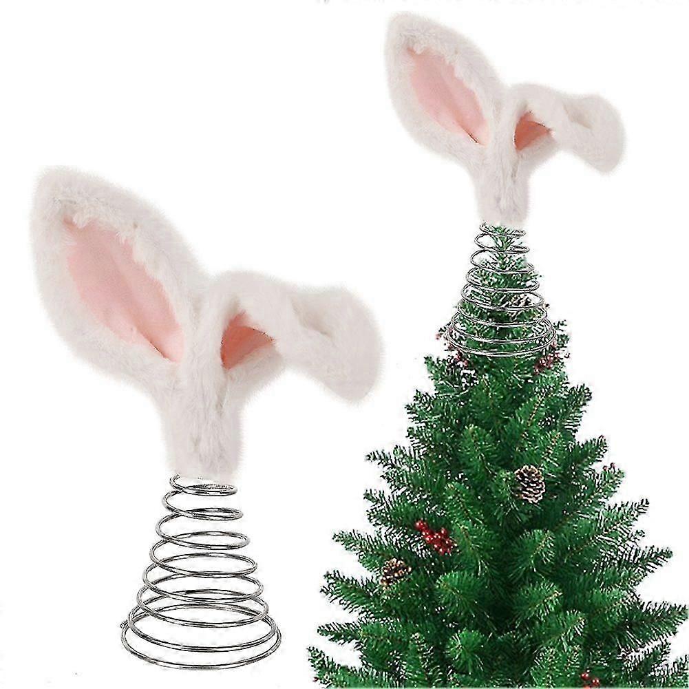 Easter Bunny Tree Topper - Furry Rabbit Ear Decoration for Christmas Tree, Party Decor, Festive Holiday Party Favors