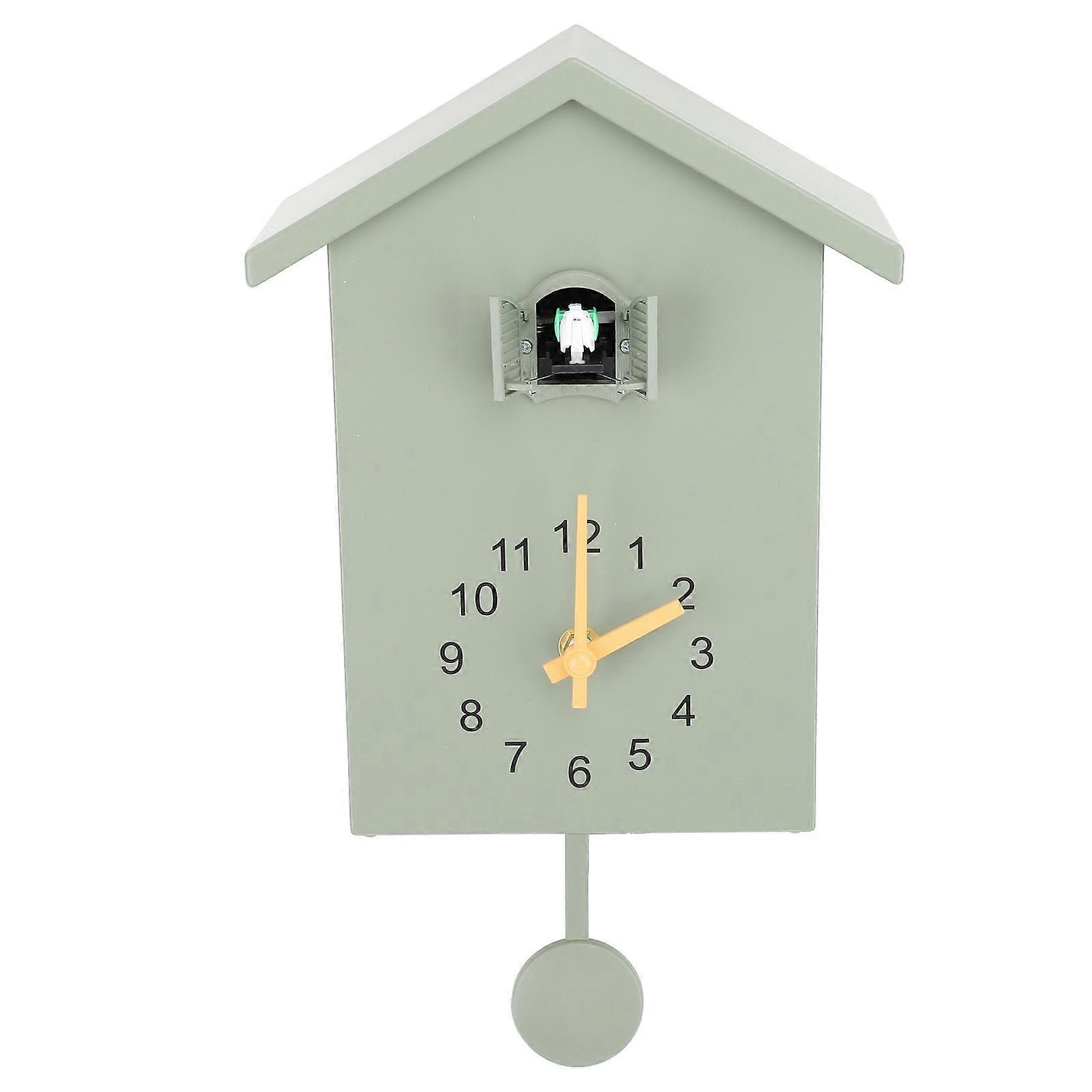 Bird House Wall Clock Bird Voice Call Nordic Style Bird House Pendulum Wall Hanging Clock for Office Bedroom Living Room Green