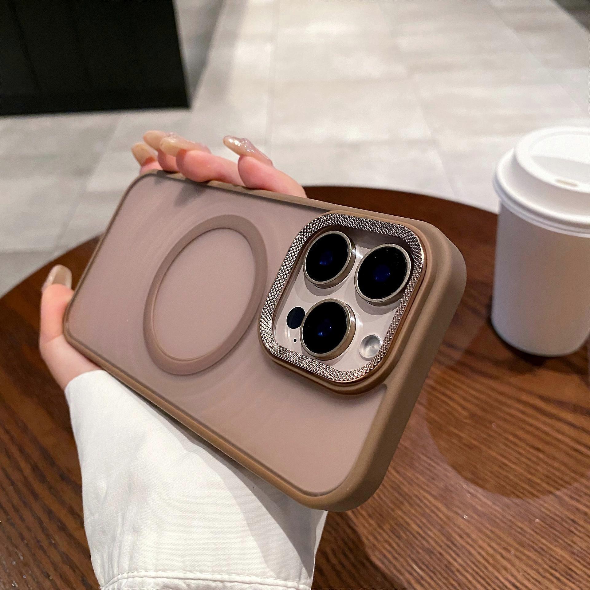 Suitable for iPhone16 frosted skin-feel metal wave pattern lens magnetic mobile phone case Apple 15pro protective case