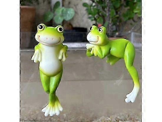 2 Packs Flower Pot Hangers Frog Decorative Figures Frog Decorative Frog Animals Resin Statue Garden Decoration, Green Frog Flower Pot Hanger Figures B