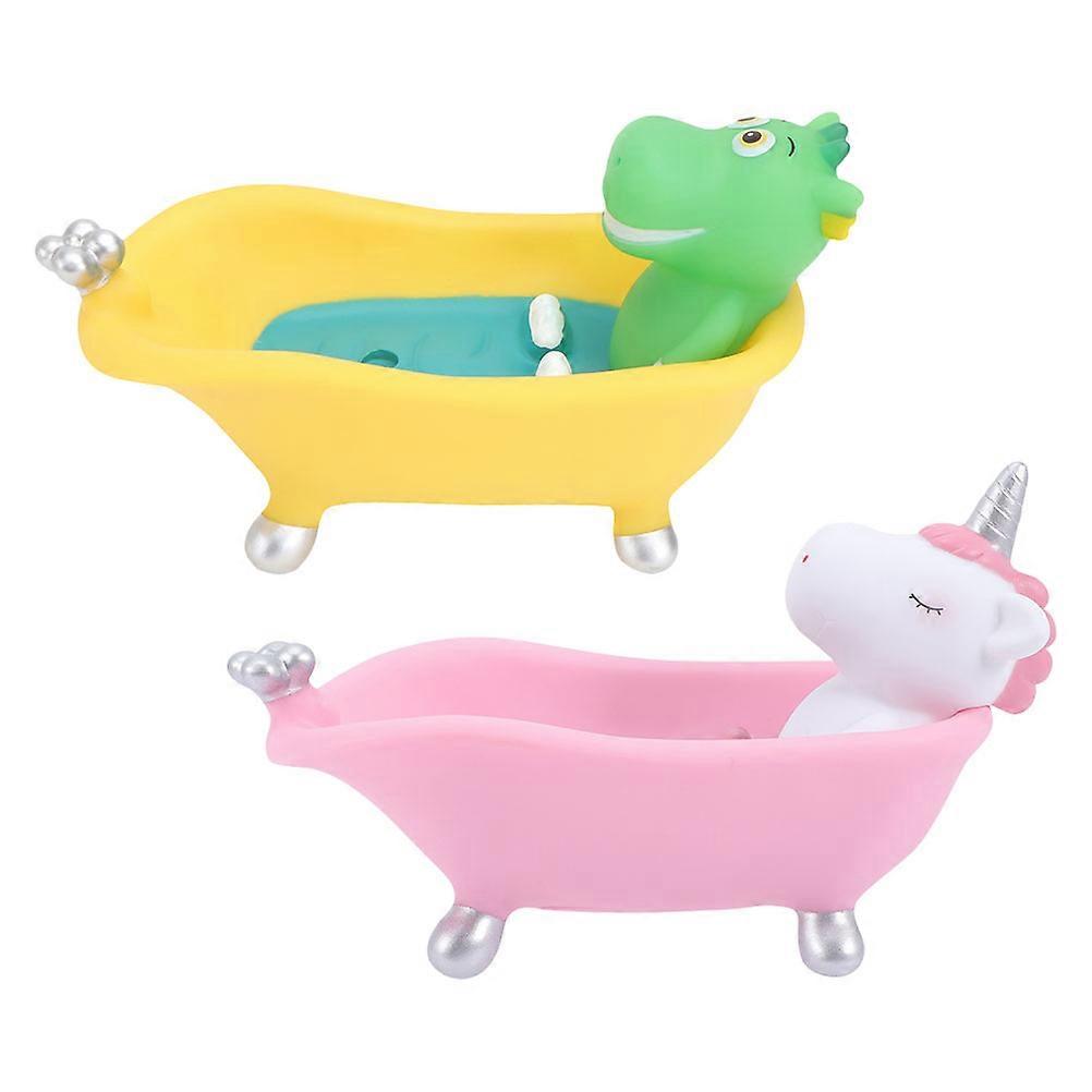Bathroom Cartoon Bathtub Soap Box with Drainage Function, 4Pcs Set