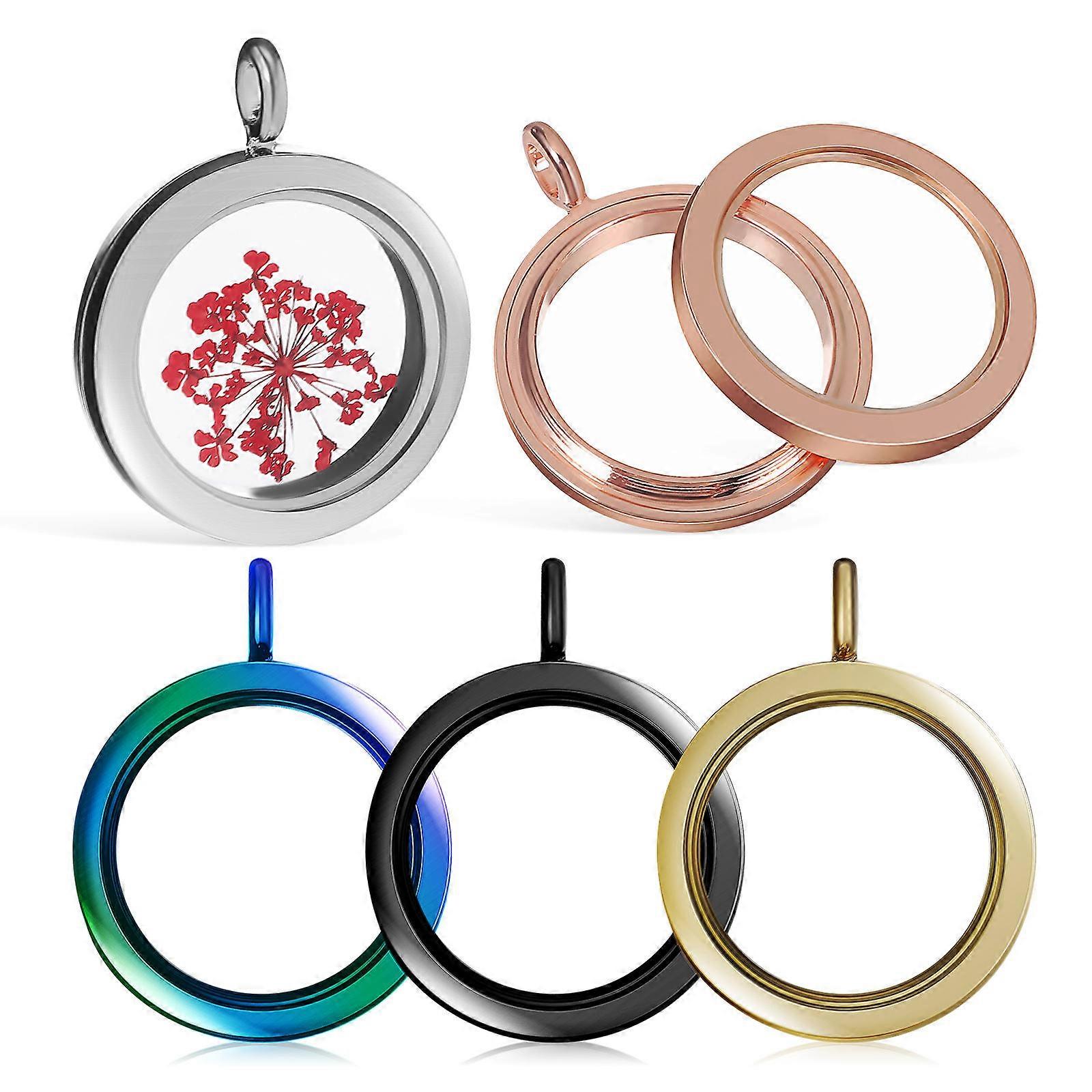 15Pcs Round Locket Pendant for Decoration Photo Charm Assorted Alloy