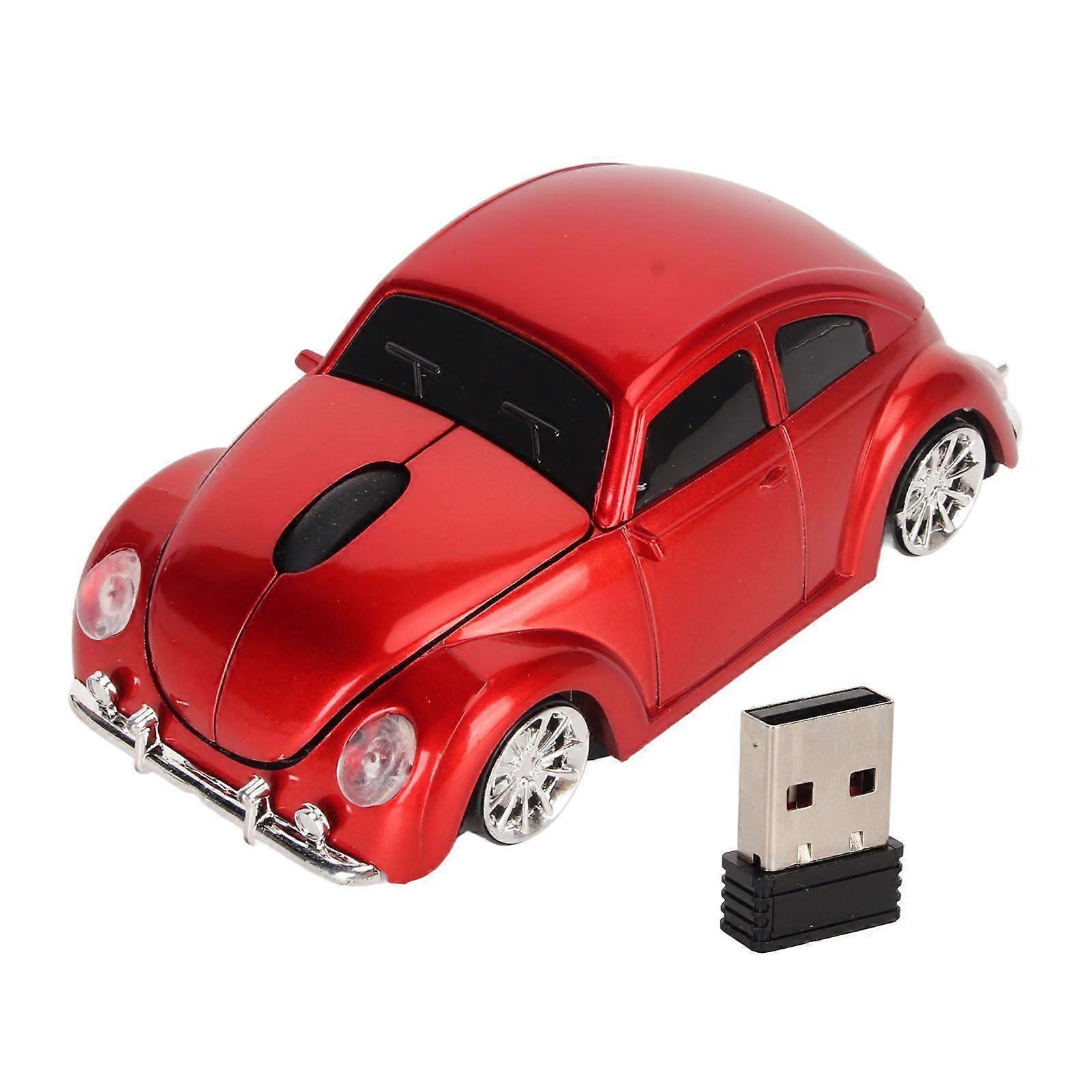 Wireless Mouse Red Sports Car Style 2.4GHz USB Receiver 1600DPI LED Headlamp Office Mouse for Laptop Desktop Computer Red