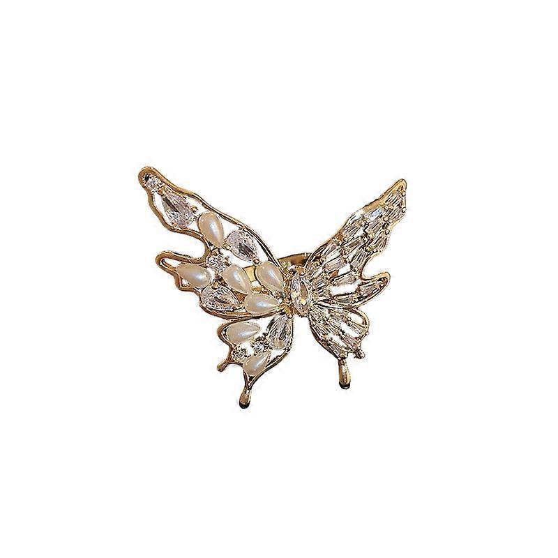 Ring, Gold Plated Zircon Pearl Butterfly Open Index Finger Fashion Versatile Accessory