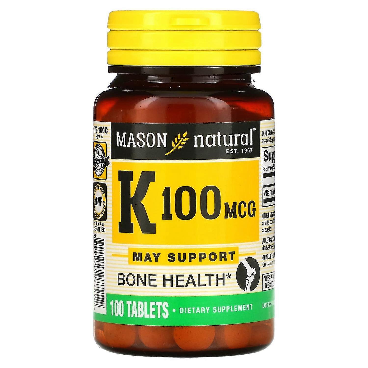 Mason Natural, Vitamin K, 100 mcg, 100 Tablets
