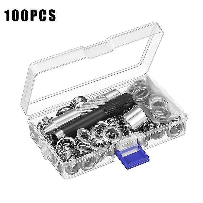100-Piece Metal Grommet Kit with Hole Cutter Mandrel and Storage Box for Canvas Tarps and Tents