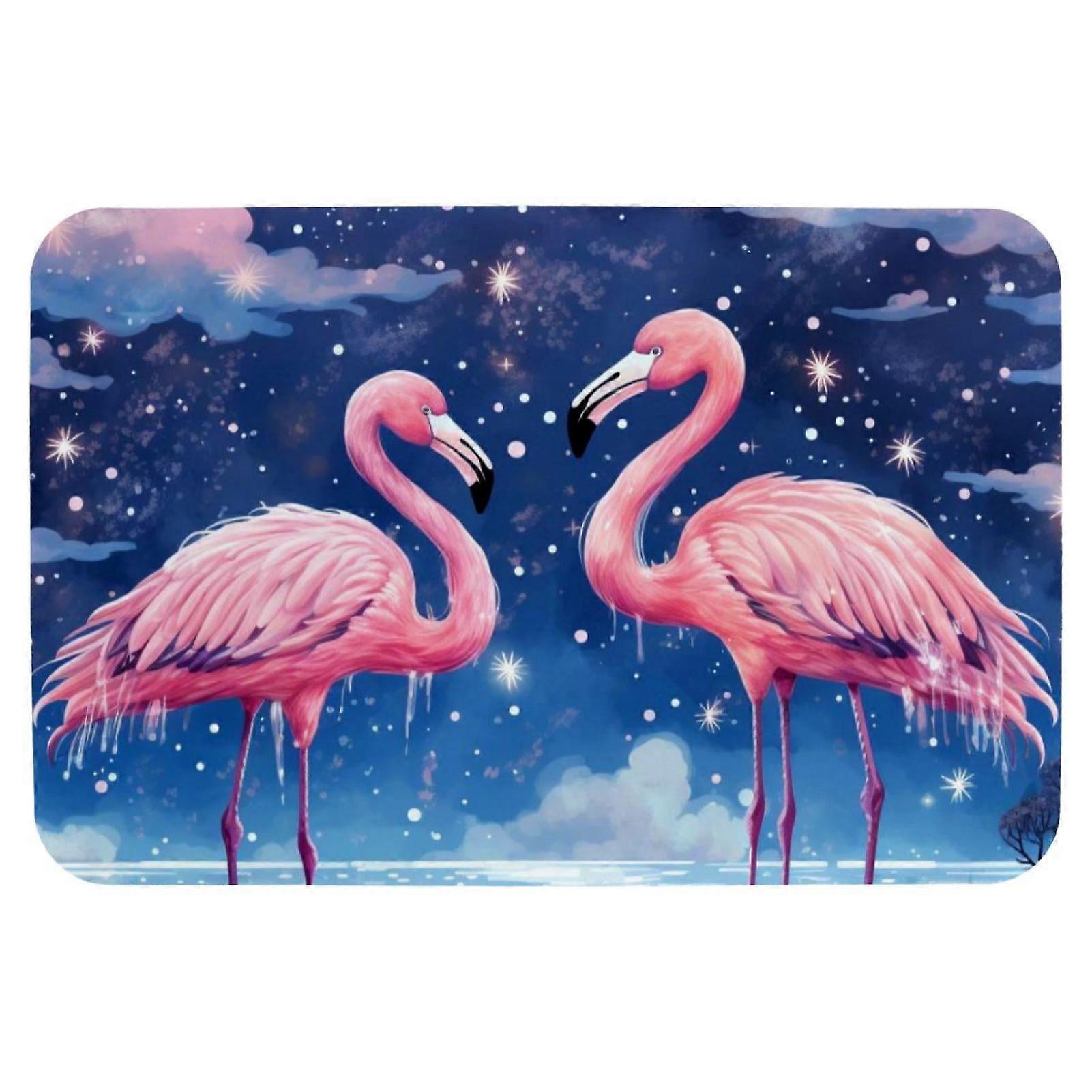 16x24in Starry Flamingo Memory Foam Bath Mat, Soft Non-Slip Quick Dry & Super Absorbent, Machine Washable Carpet for Floor