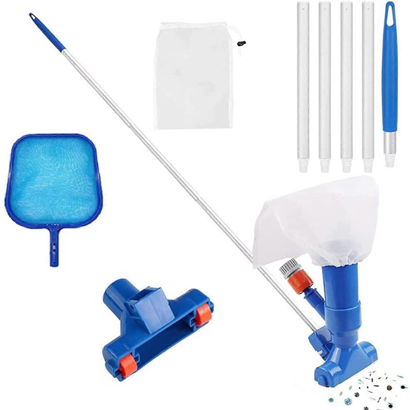 Portable Pool Vacuum Cleaner Kit with 5 Section Pole and Mesh Bags Pool Cleaning Accessories for Above Ground Pool