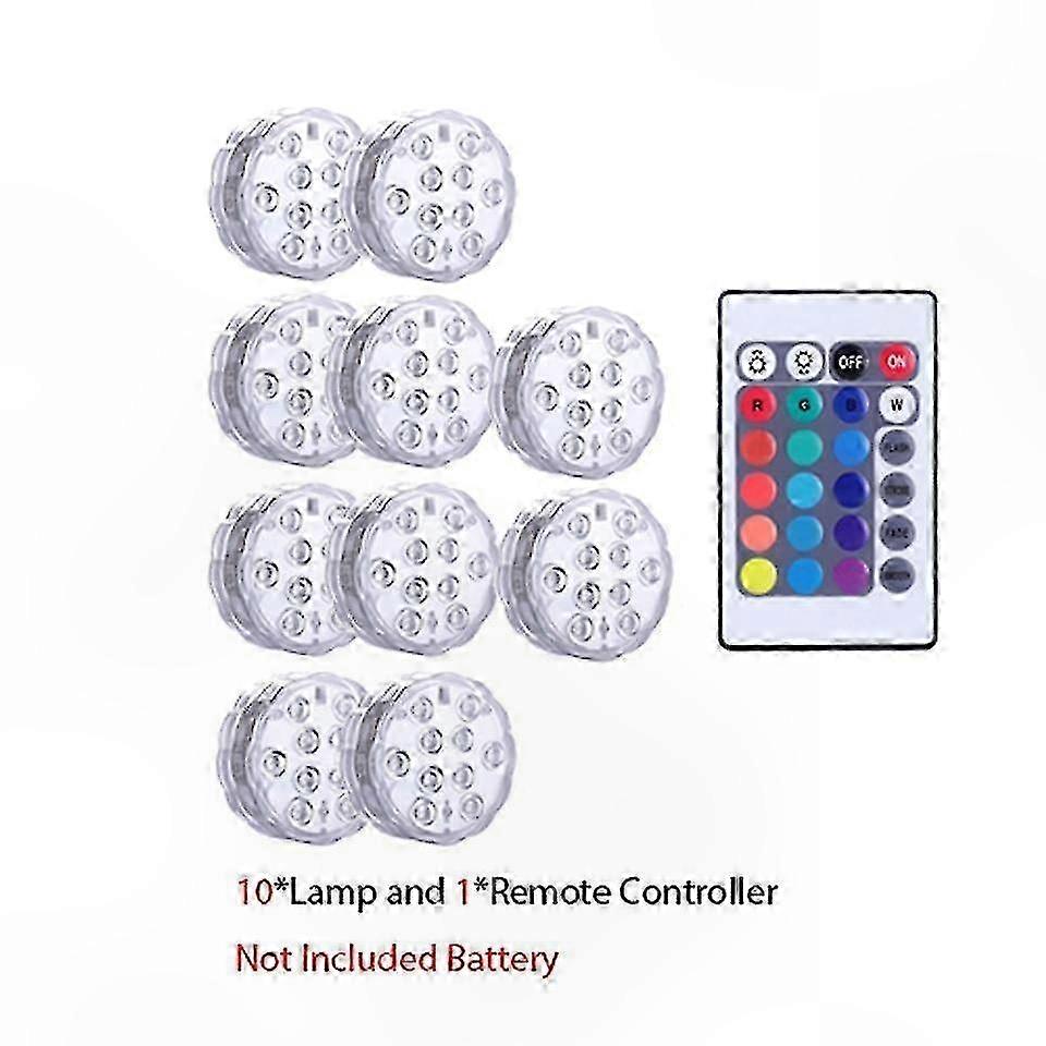 10 LED Remote-Controlled Submersible RGB Light, Battery-Powered Pool Light for Night Swimming and Decorative Lighting