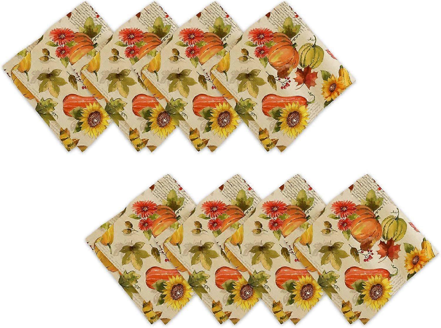 Grateful Season Printed Fall Fabric Napkins, 17" x 17", Set of 8 Multicolor 17 in x 17 in