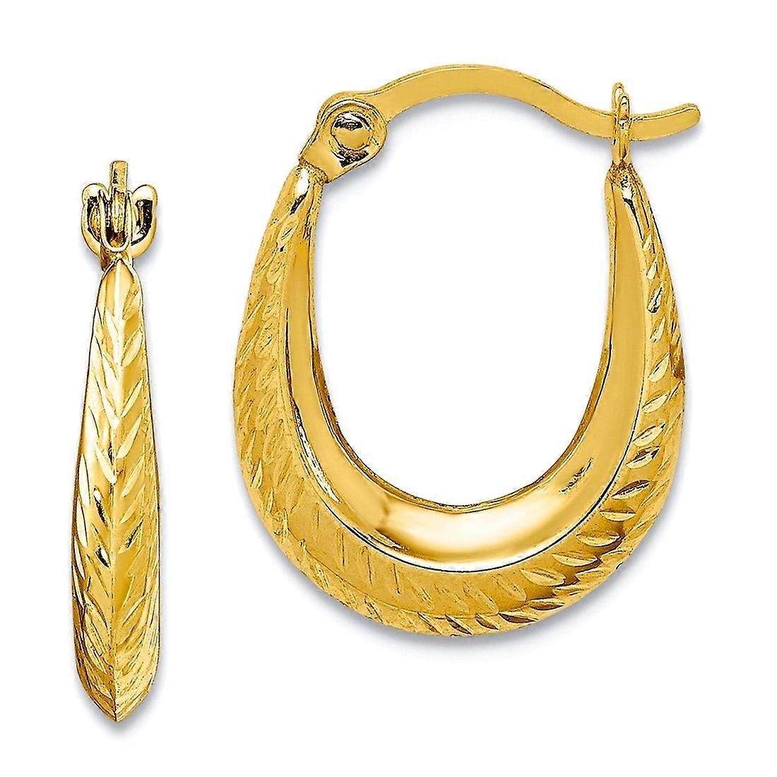 10Kイエローゴールドポリッシュヒンジポストテクスチャ中空フープピアス女性用幅15x12mm厚3mmフープピアス