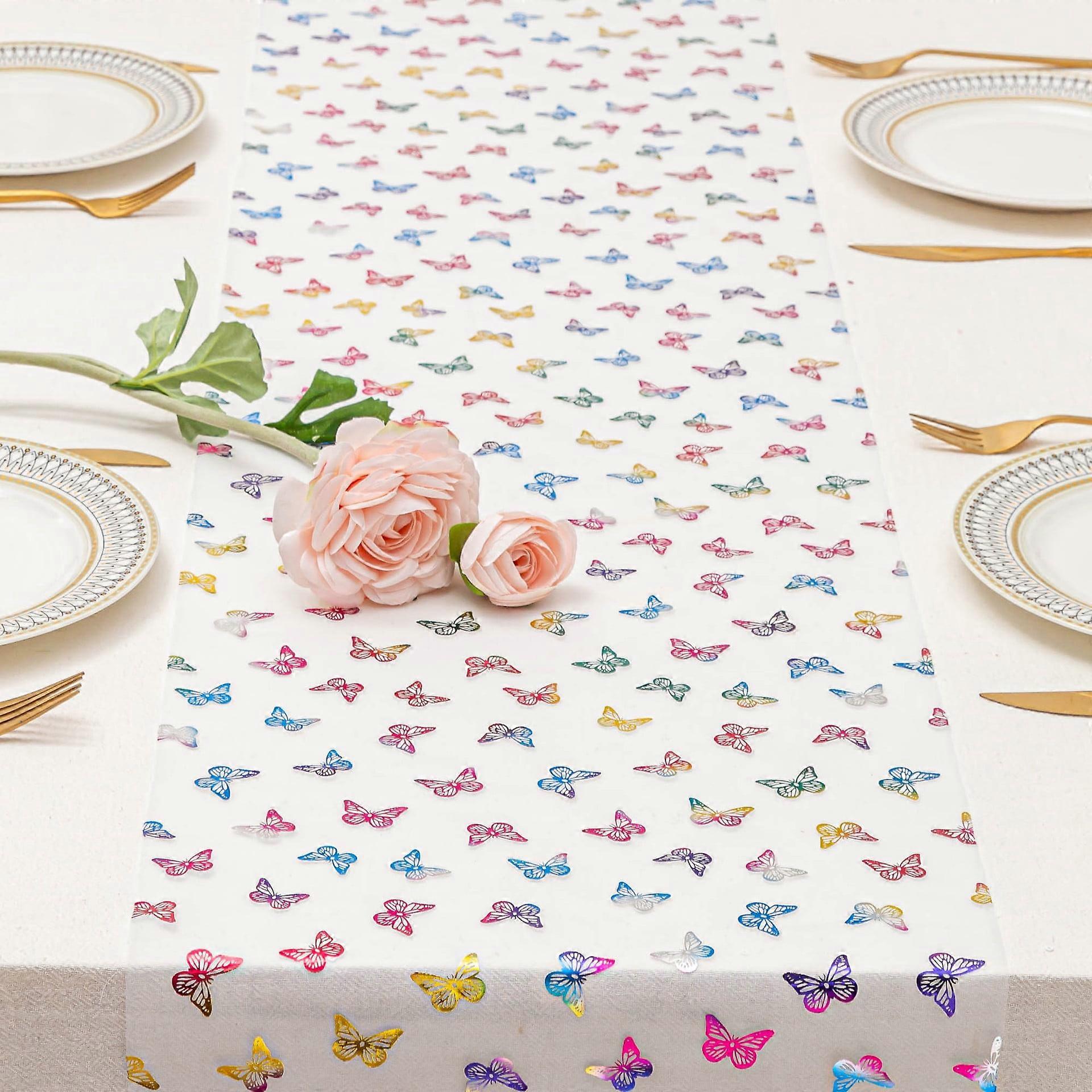 Janrevotw Rainbow Butterfly Long Tablecloths Daytime Table Flags Rainbow Butterfly Mesh Table Flags Wedding Setup Table Decoration Fabrics