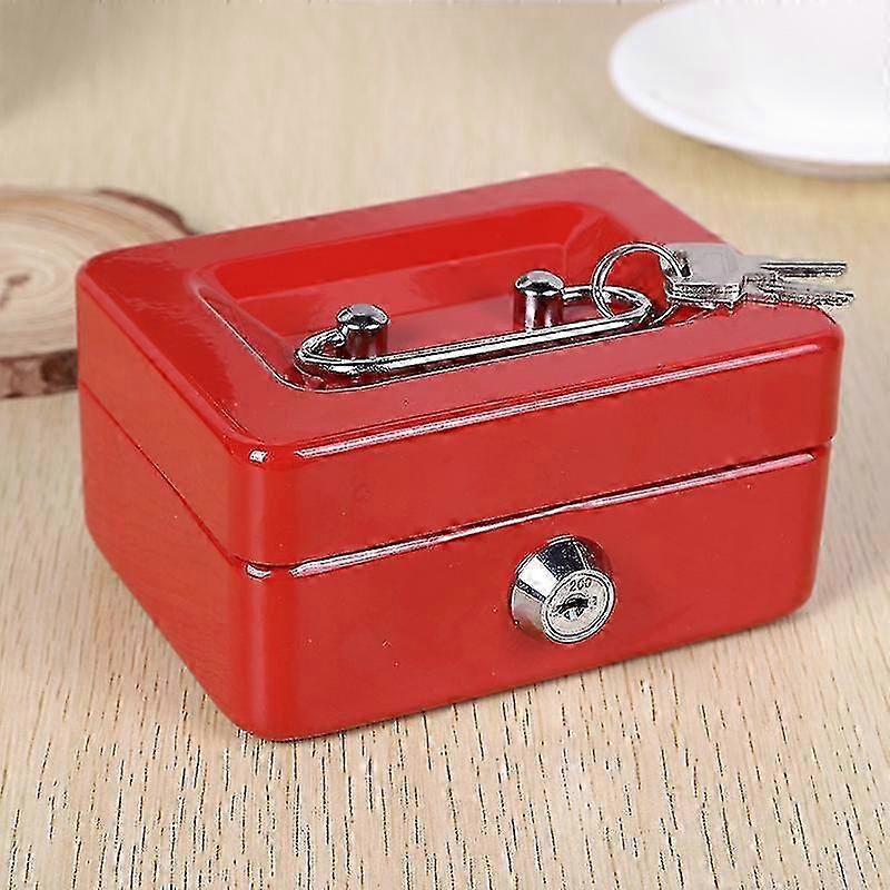 Compact Metal Money Box with 2 Keys, Double Layer Design for Home Security