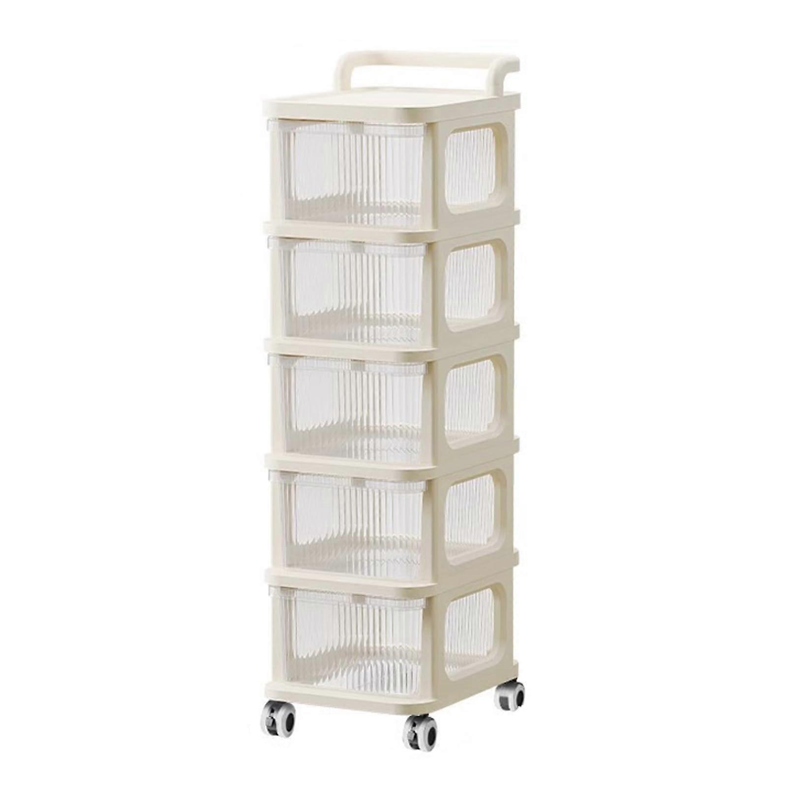 Beige Slim Rolling Bathroom Storage Cart With Drawers Mobile Organizer For Essentials Small Spaces Tight Areas 5th Floor
