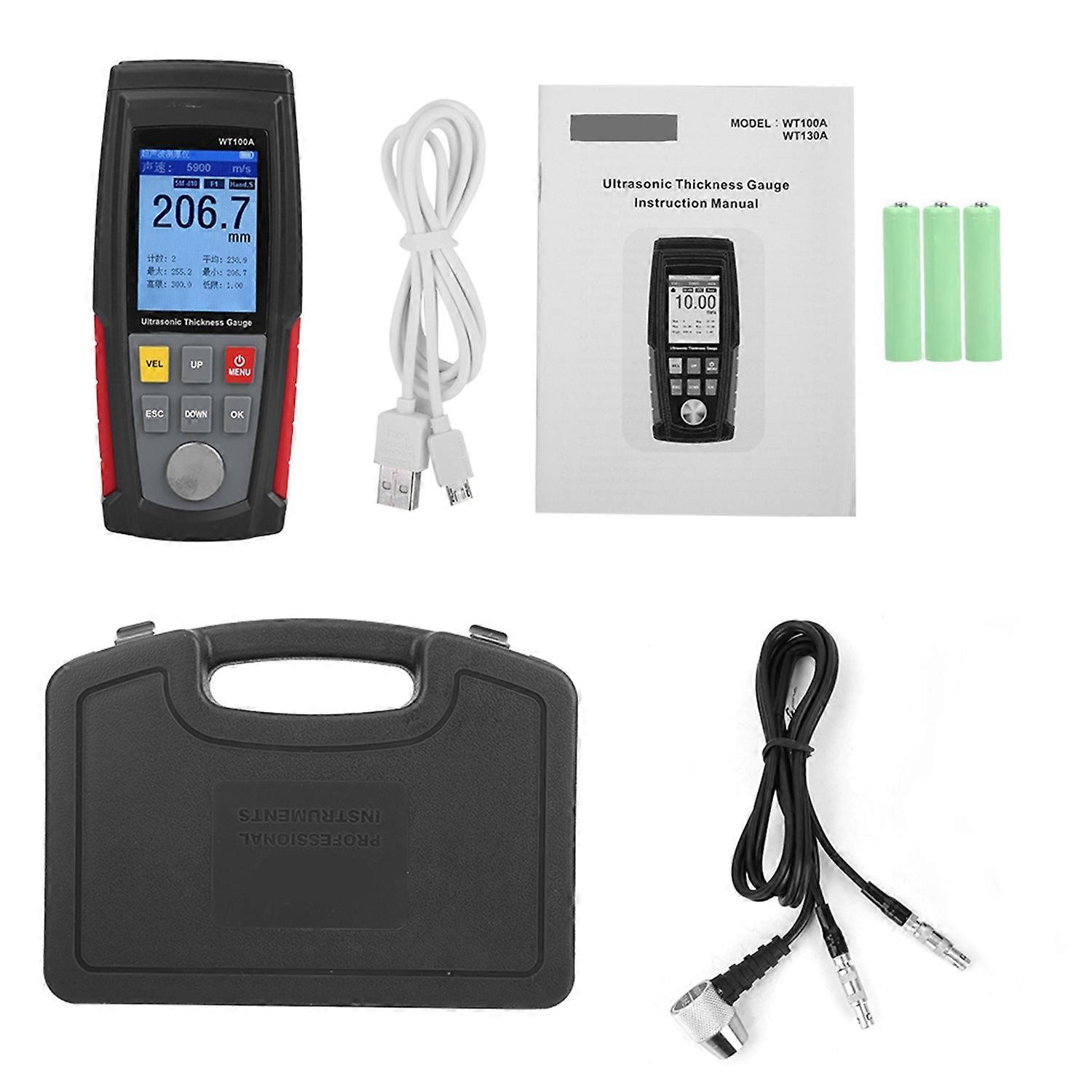 WT100A High Precision Digital Ultrasonic Thickness Gauge Meter Tester USB Charging