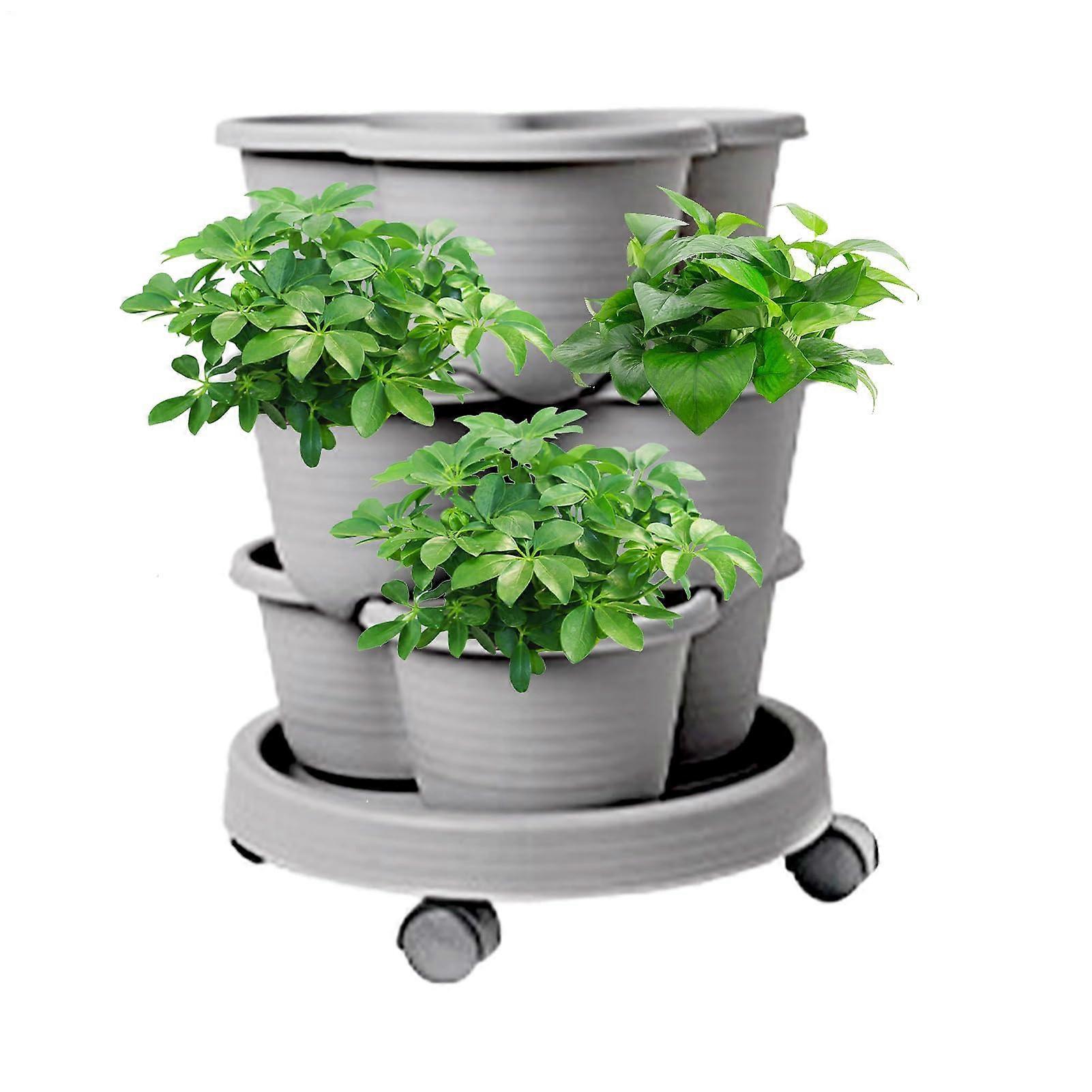 Outdoor Stacking Flowerpot Vertical Stackable Planter Removable Wheels And Tool Kit For Strawberries And Flowers Gray