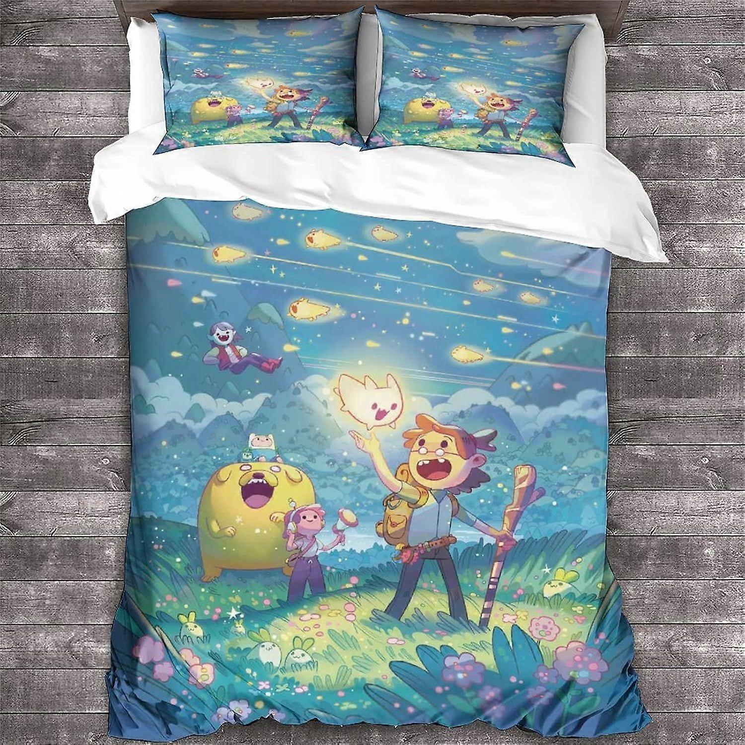 GENBAK Adventure Time Roupa de Cama Set Animação Edredom Capa Animação Capa Colcha Zíper macio com fronha Rei