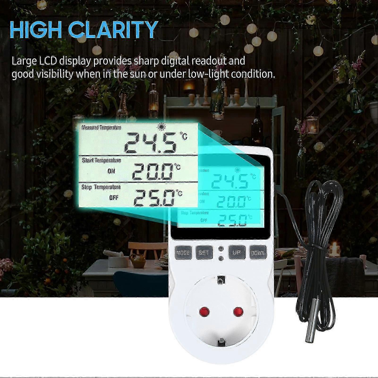Digital Thermostat Controller LCD Thermostat Outlet Plug Heating Cooling Control for Terrarium Aquarium Reptiles Temperature Controlled Outl