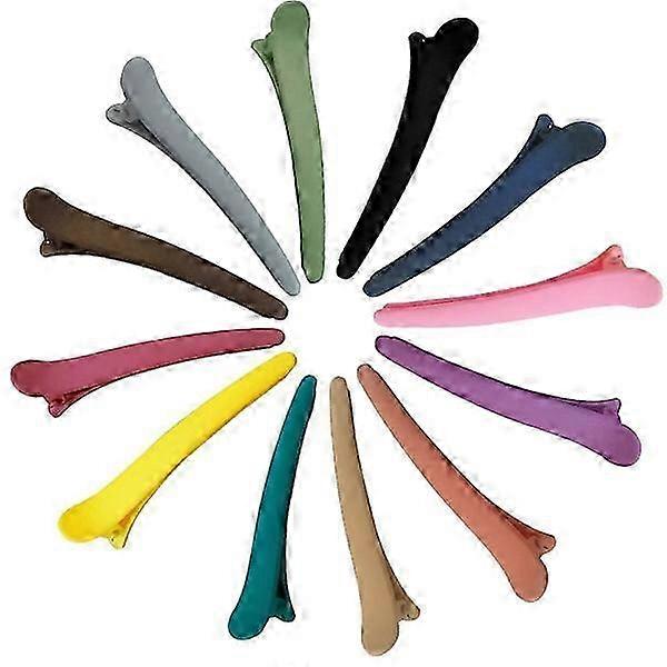 مشابك تقطيع الشعر، مشابك بلاستيكية لتصفيف الشعر، مشابك منقار البط غير قابلة للانزلاق، بدون علامات، 12 مشبك شعر للنساء والبنات ومصففي الشعر، 14.86 سم