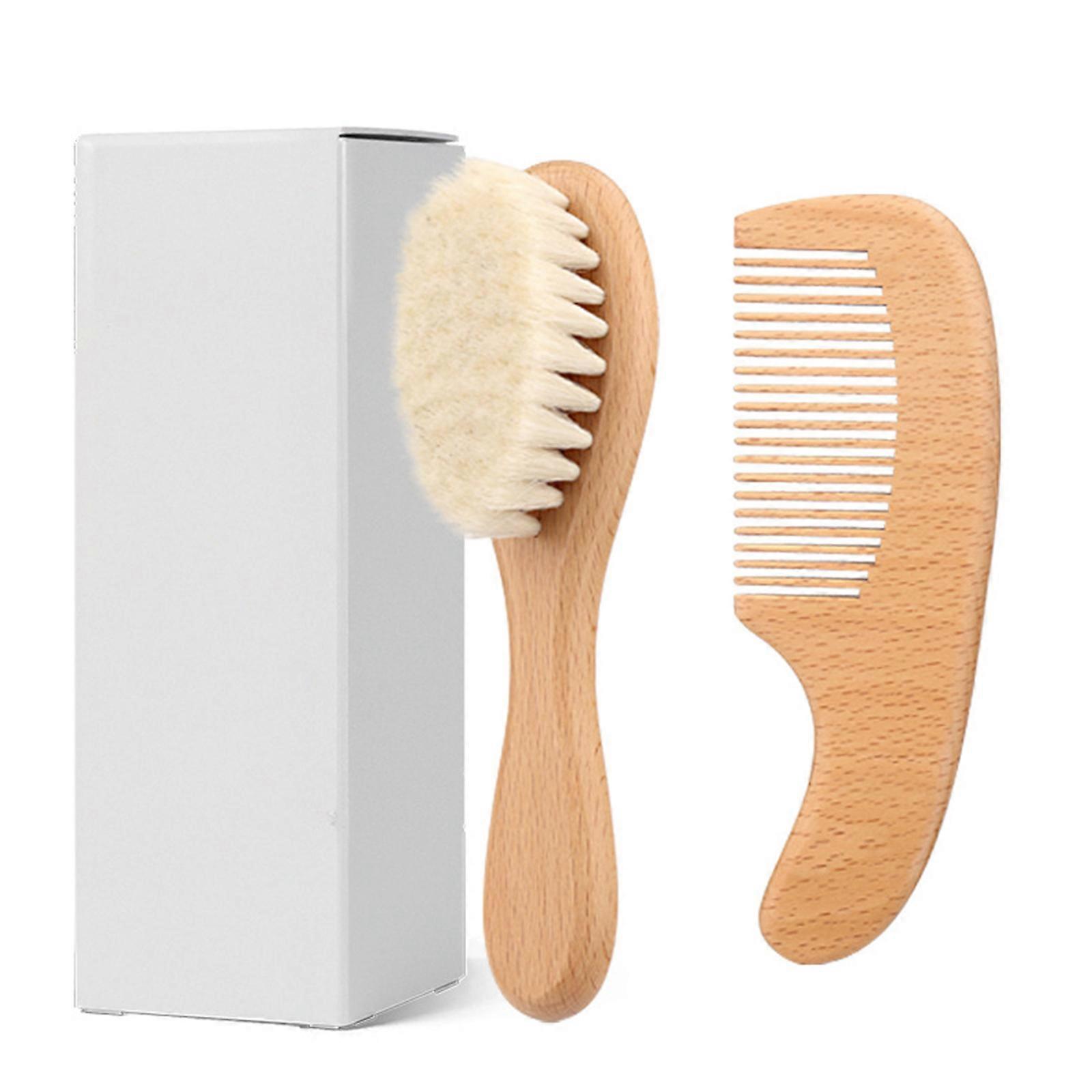 Friendly Infant Grooming Set With Wooden Comb And Wool Brush For Gentle Scalp Care Skin Maintenance Multicolor