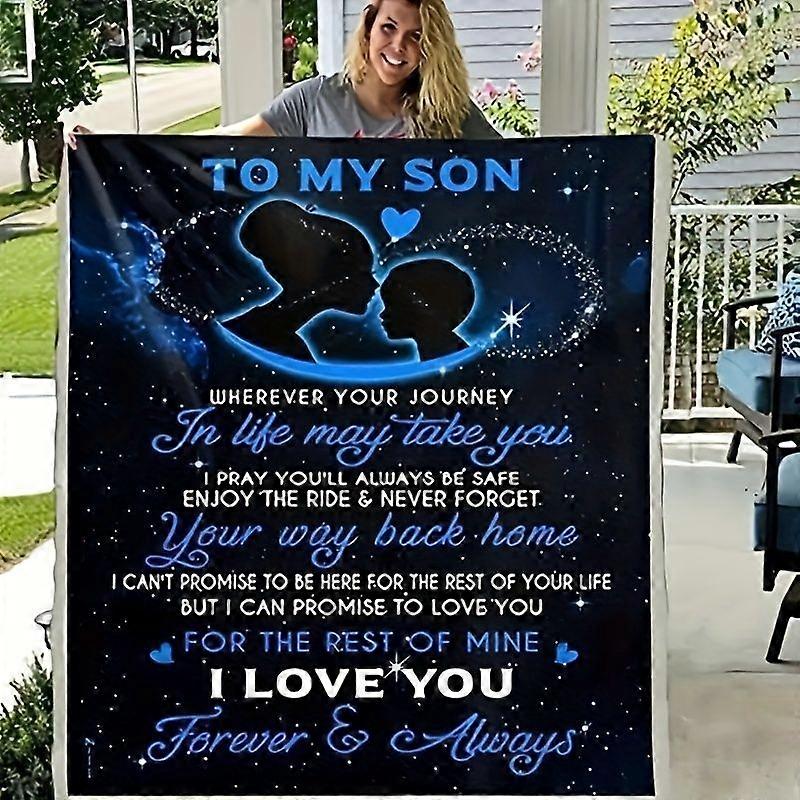 1pc Flannel Blanket, From Mother Blanket to My Son, Warm And Comfortable Soft Blanket, Suitable for All Seasons, Suitabl-mnbvc338