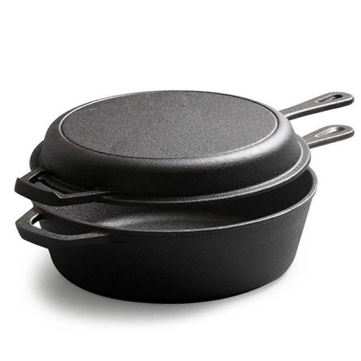Preseasoned Cast Iron Cookware Set, Dutch Oven & Skillet Combo, 2-in-1 Multi Cooker for Bread