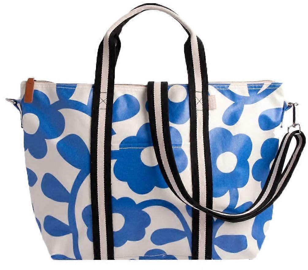 Caroline Gardner Mono Flower Weekend Bag - White/Blue/Black