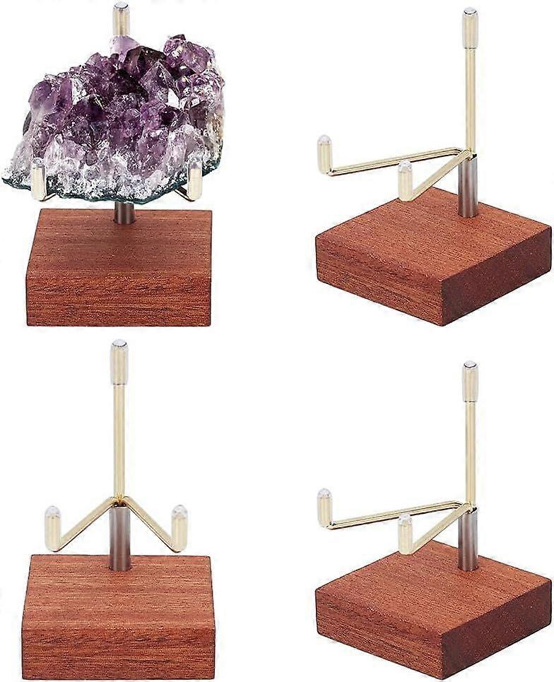 4 Pcs Display Stand Easel Stand with Adjustable Metal Arms and Wooden Base for Rock Geodes Mineral Gemstones Fossils Agate 1.97x1.97x3.31inch