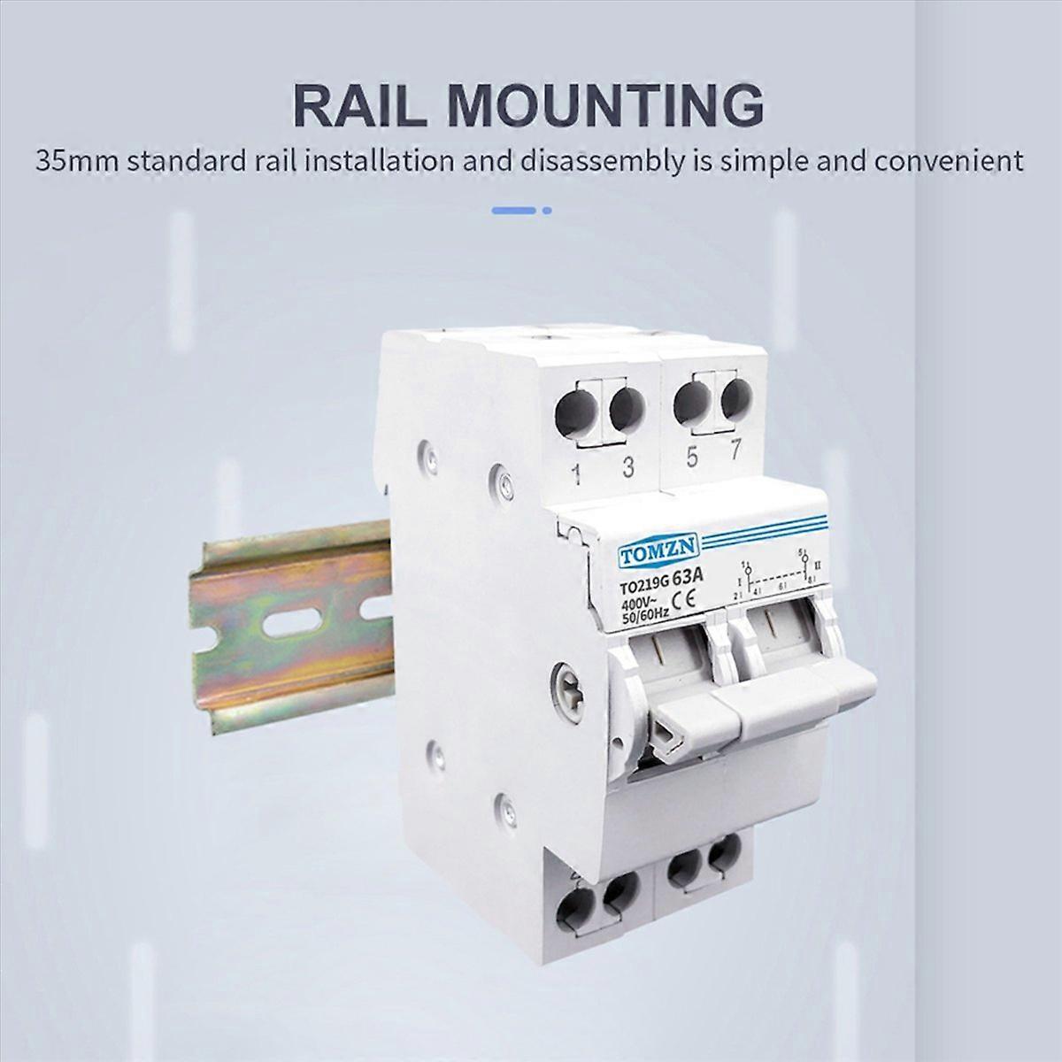 2X 2P 63A Dual Power Manual Transfer Isolating Switch Interlock Circuit Breaker Din Rail Isolating