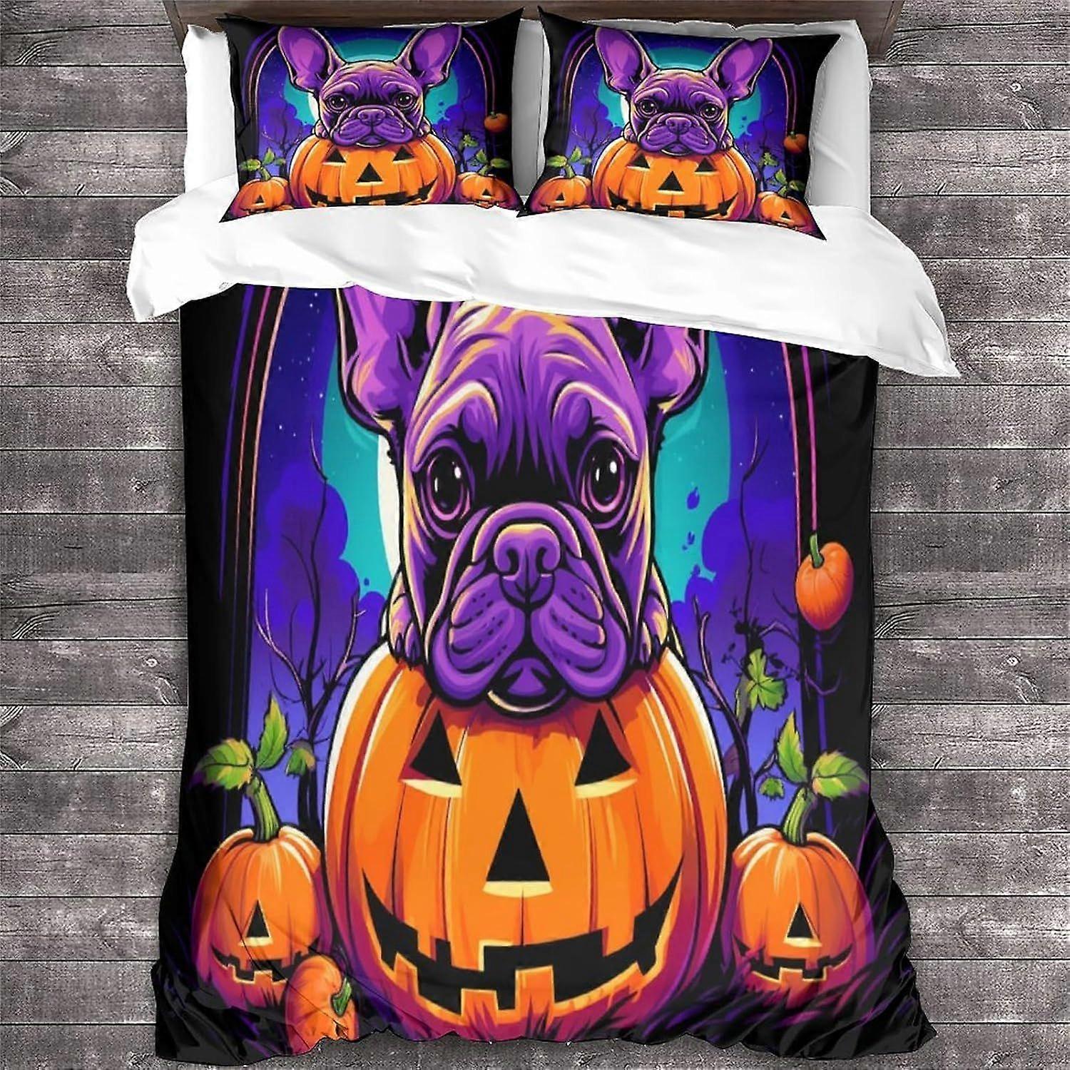 LikeEj 3D المطبوعة الفراش مجموعة للمراهقين نمط غطاء لحاف مجموعة مع أكياس وسائد هالوين ستوكات غطاء لحاف مع سحاب إغلاق الملك