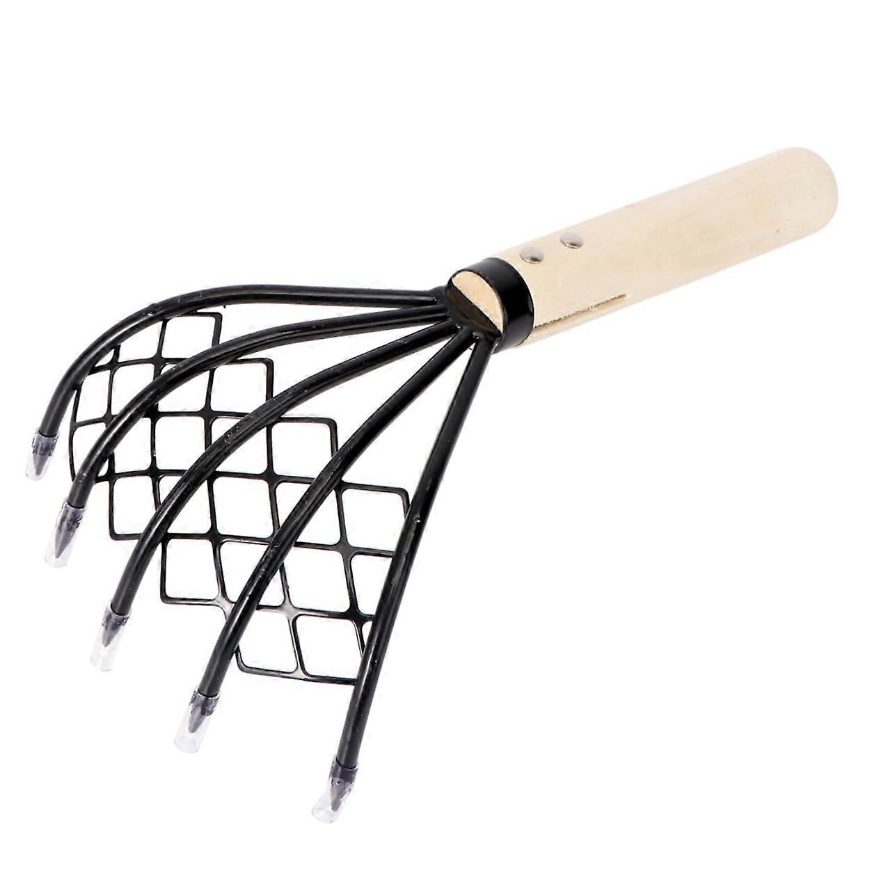 Clam Digging Rake with Sharp Claw, Wooden Handle and Mesh Net for Oyster and Seafood Harvesting
