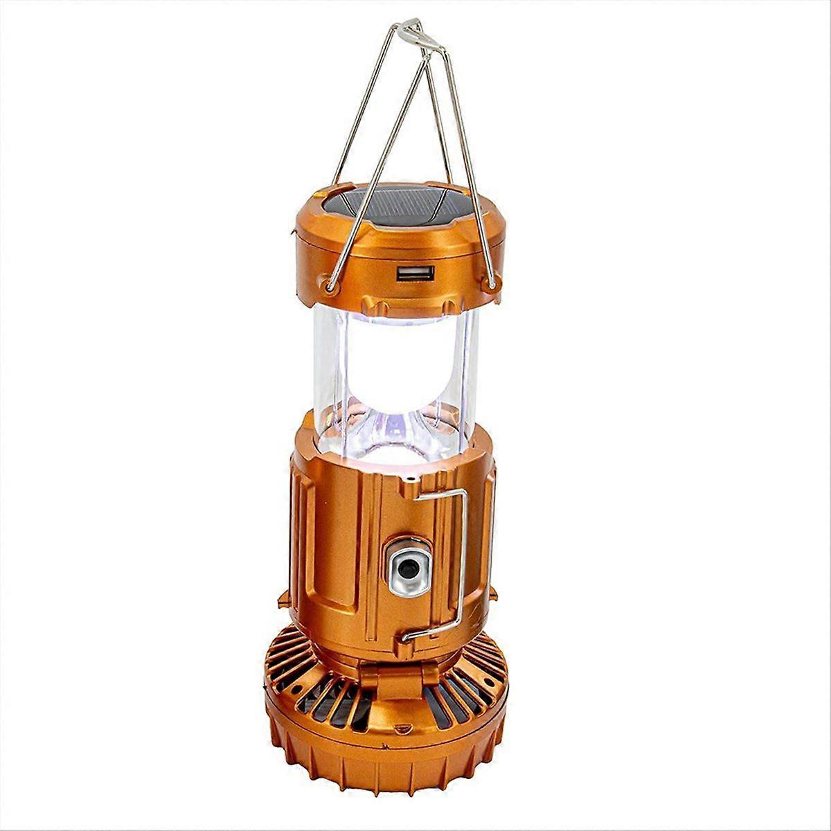 Solar Lantern Powered Light & Fan - 6 in 1 Portable Foldable Rechargeable Camping Lamp with Fan, Ch