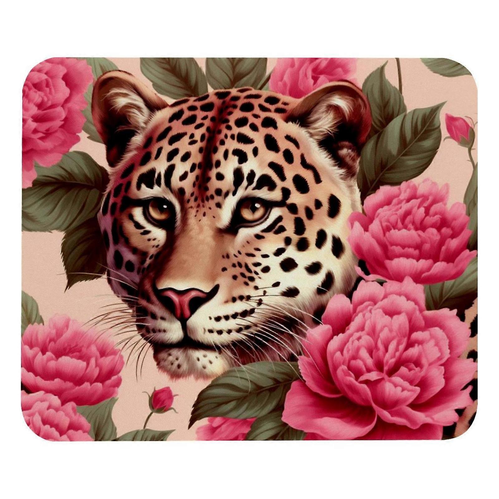 Square Mouse Pad, Non-Slip Rubber Base Computer Mousepad for Office Laptop - Pretty Roses Leopard
