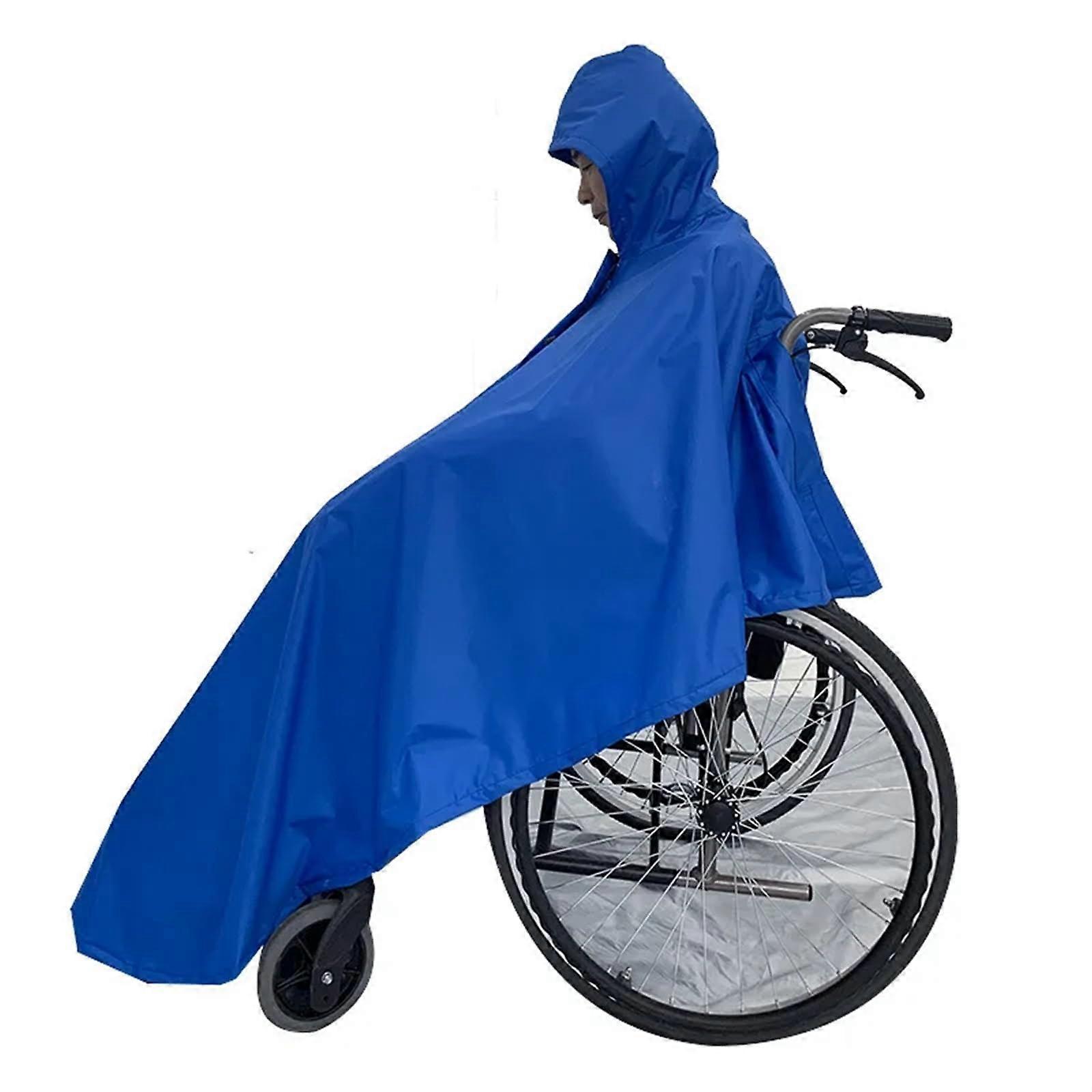 Waterproof Wheelchair Rain Poncho with Reflective Safety Strips for Elderly and Disabled (Blue)