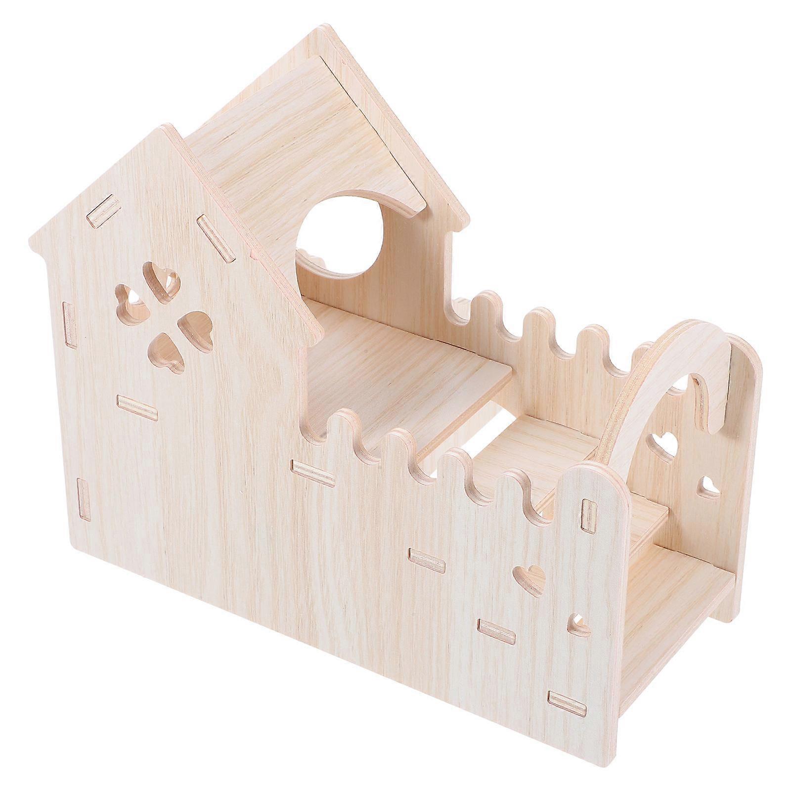 Double Layer Wood Hamster House Maze Hideout with Window for Small Pets