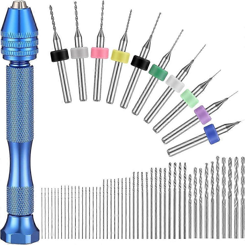 59Pieces Hand Drill Bits Set Metal Pin Vise Hand Drill Micro Twist Bits and PCB Rotary Tools for Resin Polymer DIY B