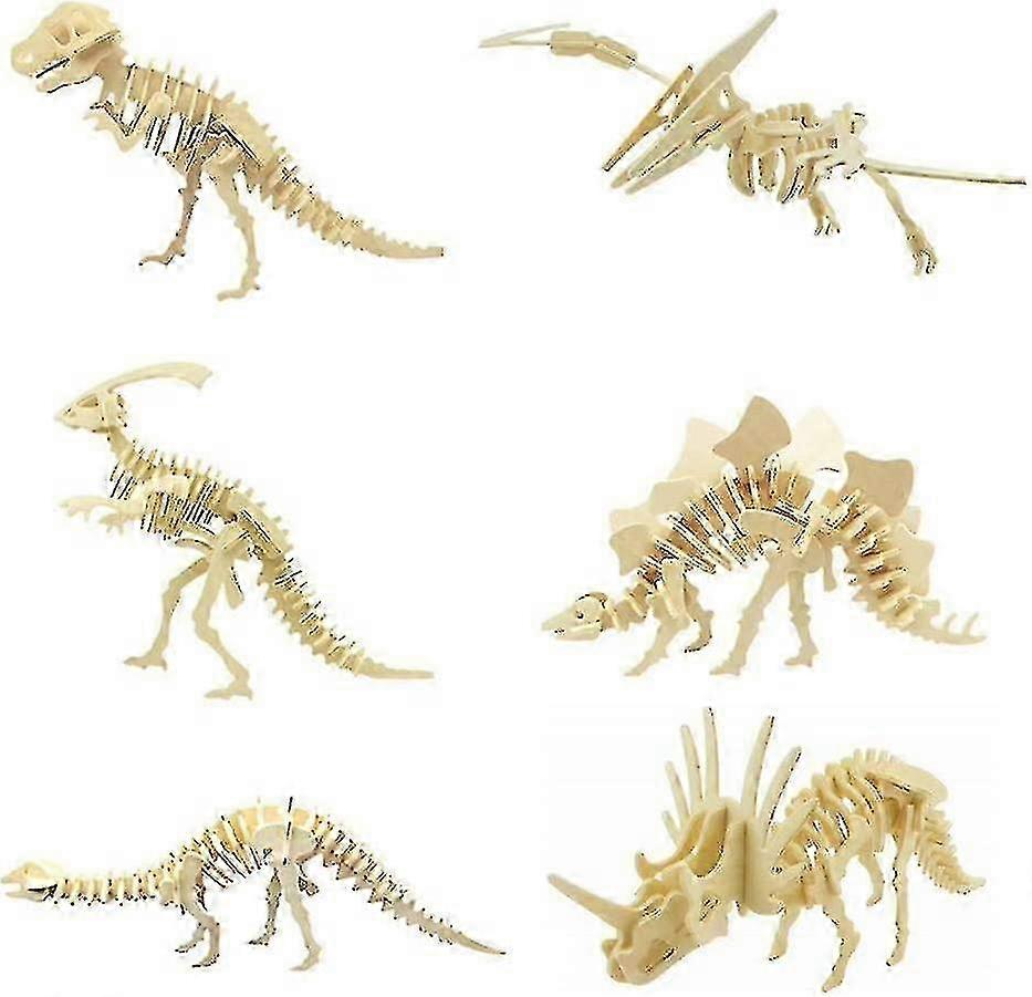 Dinosaur Skeleton Puzzle Kit, 6-Piece 3D Wooden Model for STEM Learning