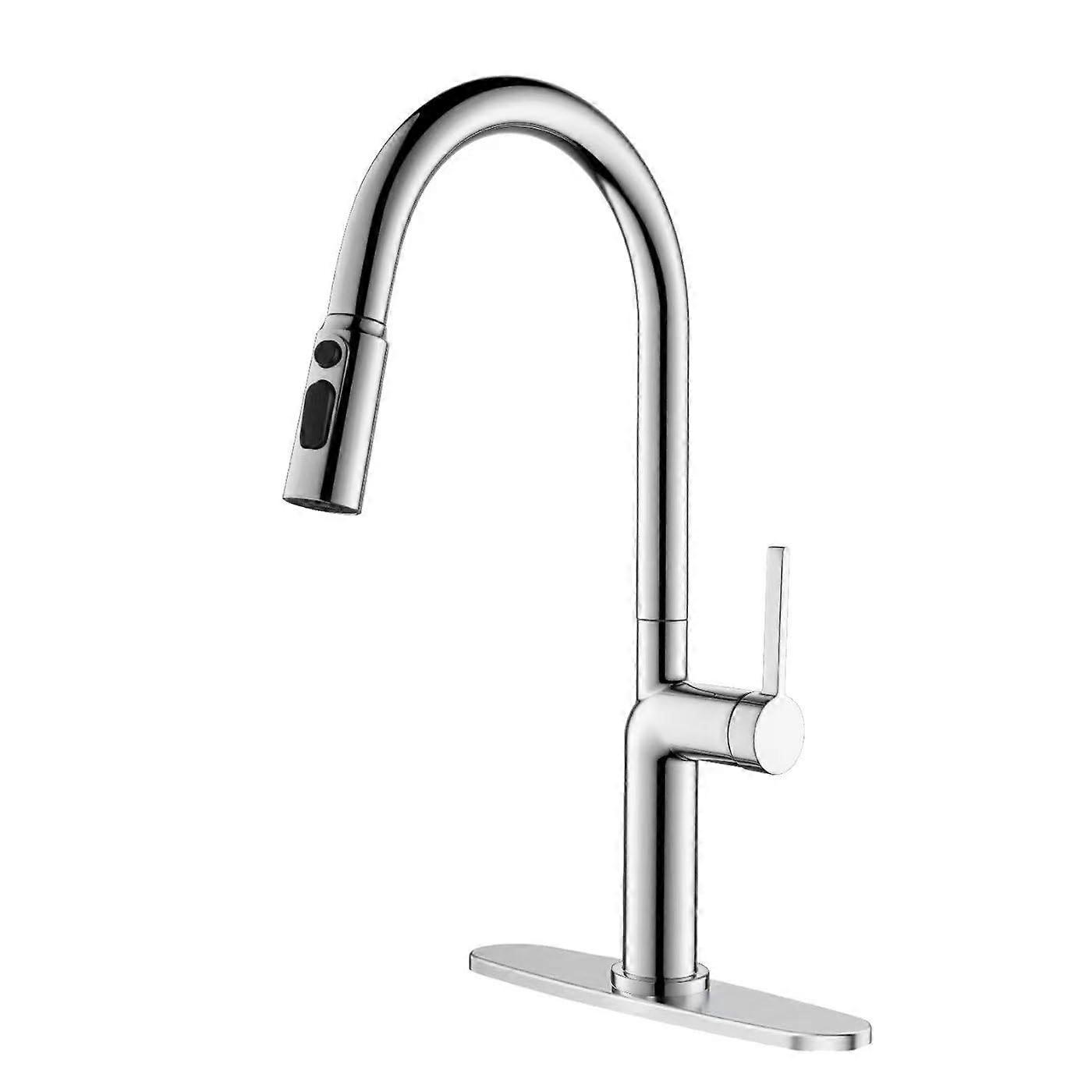 Pull Down Kitchen Faucet with 3 Water Modes, 360 Swivel  Arc Chrome Sink Tap with Deck Plate