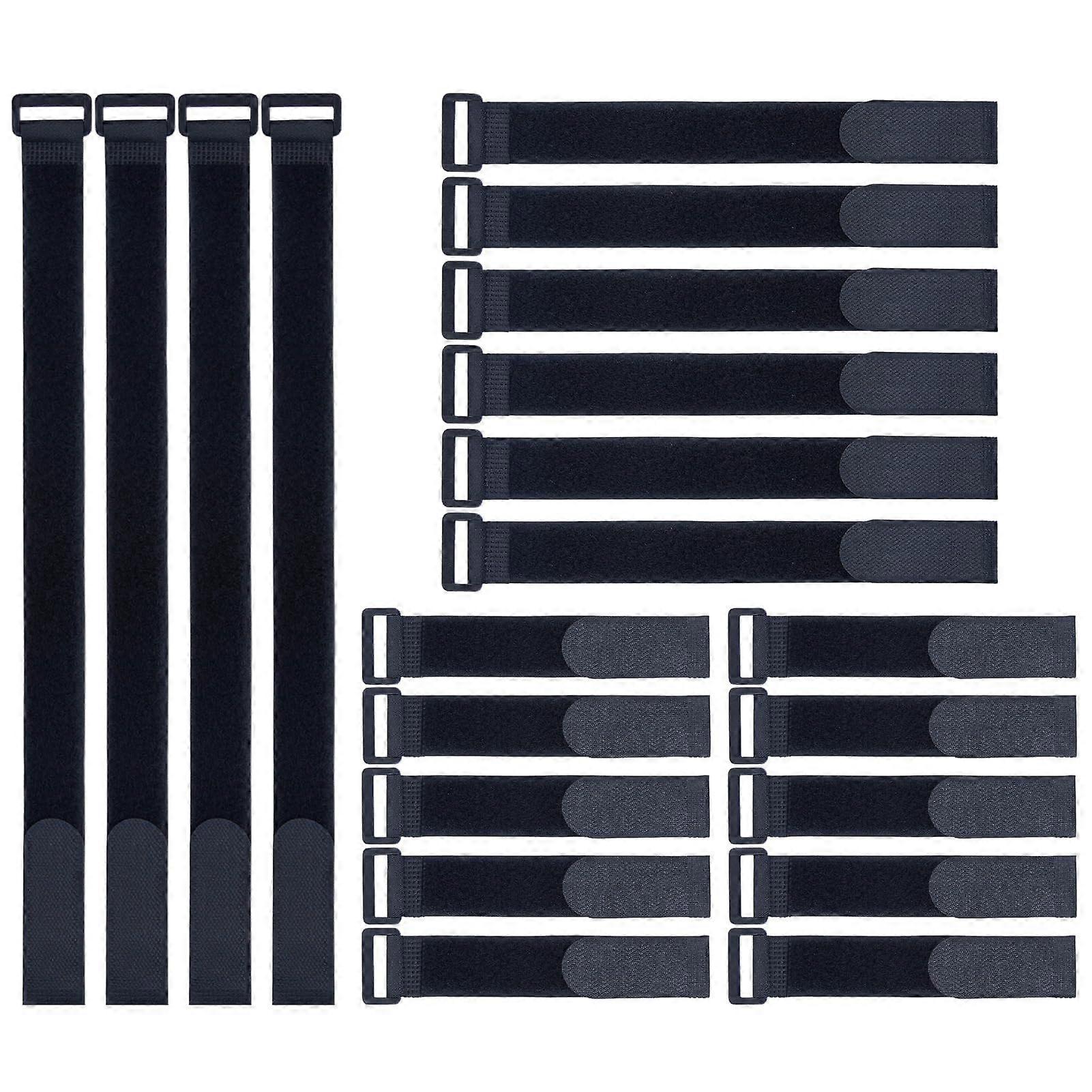 20 Pack Hook and Loop Straps with Buckle, MultiSize Reusable Cable Ties for Adjustable Cable Management, Black