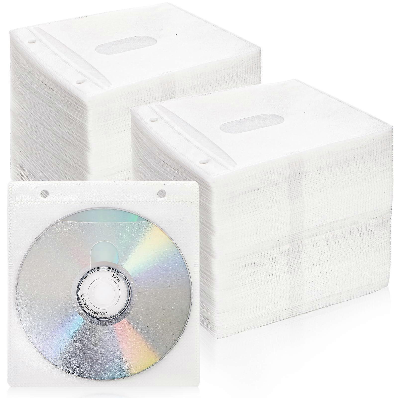 500 Pack Double Sided CD DVD Storage Sleeves with Scratch Fabric for Binders White