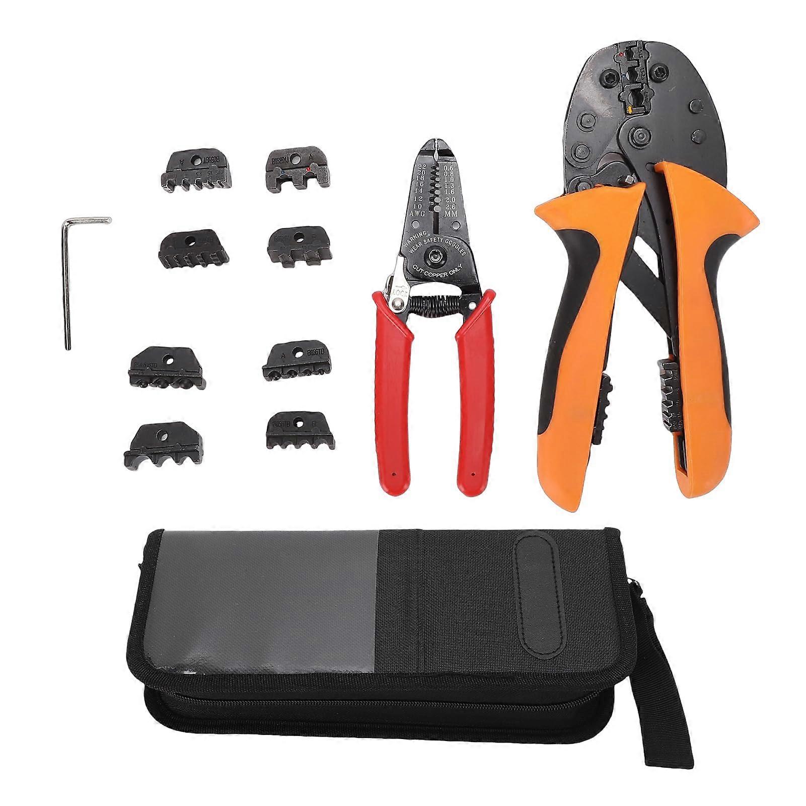 Wire Crimping Tool with Wire Stripper, Interchangeable Dies, Ratchet Action, Ergonomic Grip