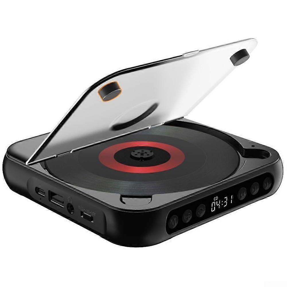 Portable Bluetooth CD Player with LCD Display, 2000mAh Battery, Repeat Function, Compact Black for Travel