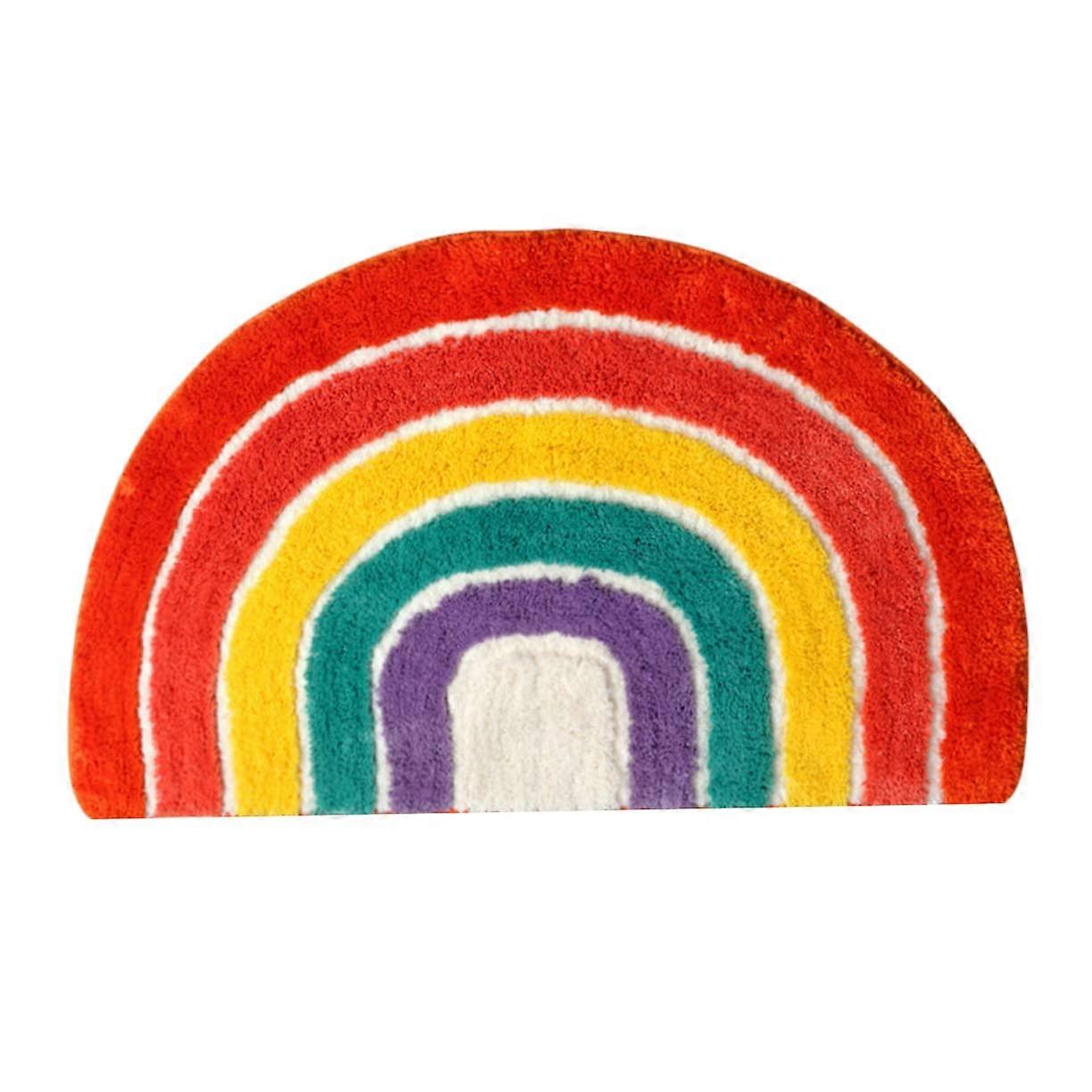 AntiSlip Bathroom Rug with Fast Absorption, Rainbow Design Semicircular Bath Mat for Home and Hotel
