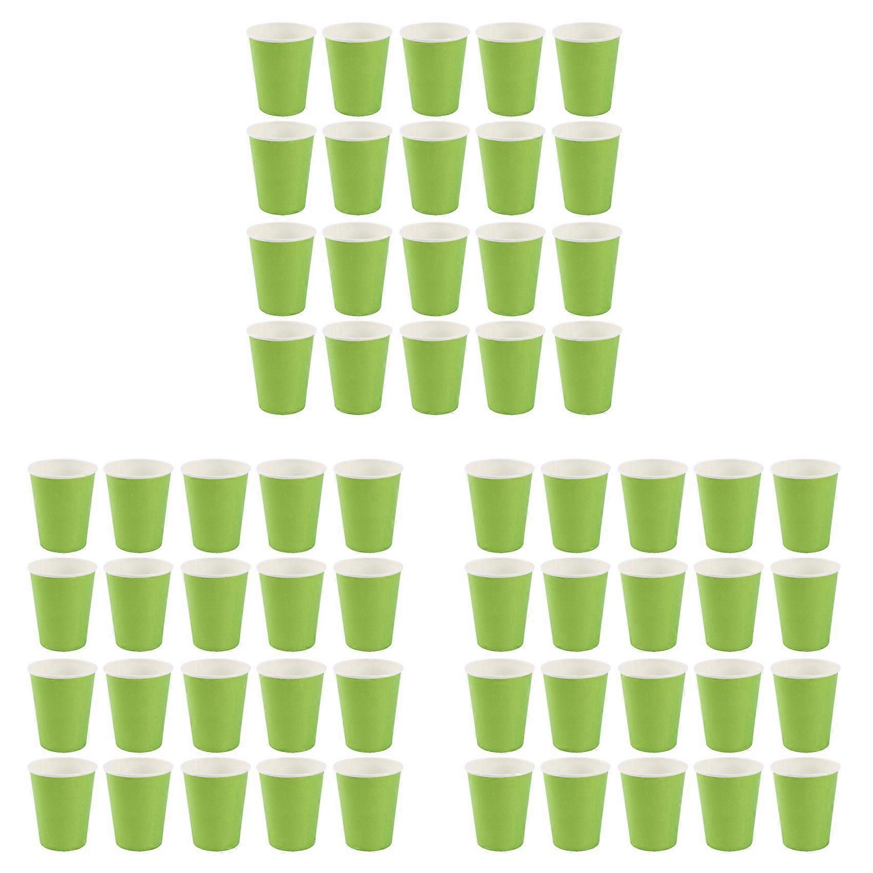 60 Paper Cups (9oz) - Plain Solid Colours Birthday Party Tableware Catering(Green)