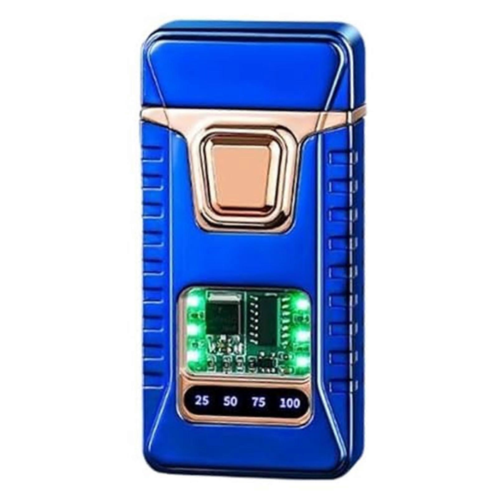 Windproof Dual Flame Butane Lighter with Smart Sensor Ignition and Fuel Window, Retro Blue
