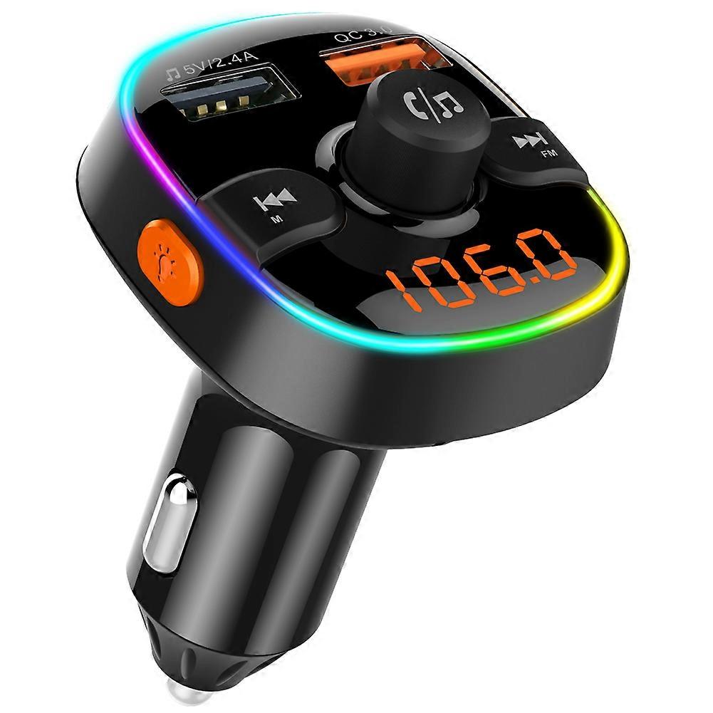 BC52 Car Bluetooth MP3 Player FM Transmitter Dual USB Quick Charge 3.0 Dazzle Color Ambient Light Display for Vehicle